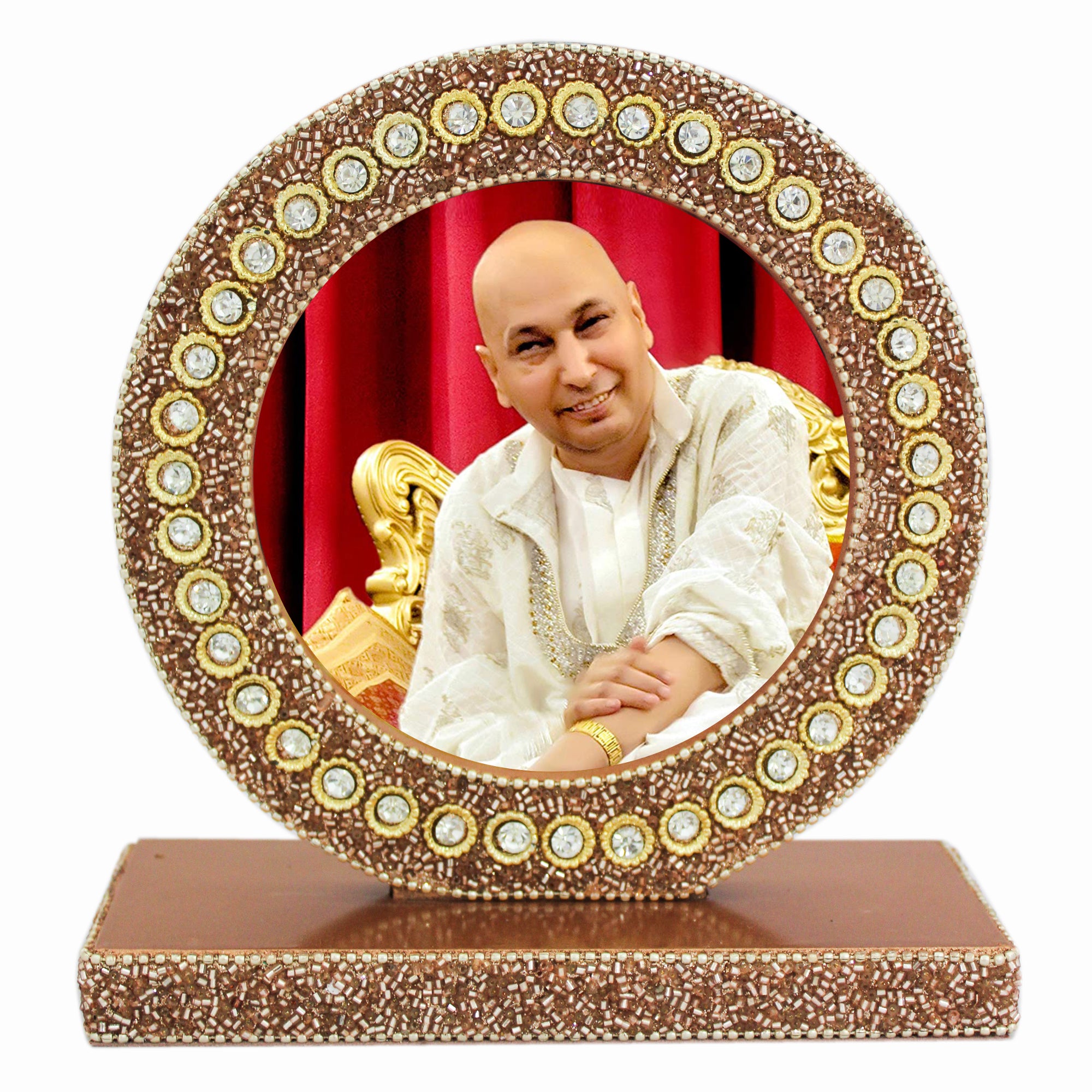 Beaded Guruji Photo Frame for Blessings (Picture Size: 4.5 Inch)-TH-1262