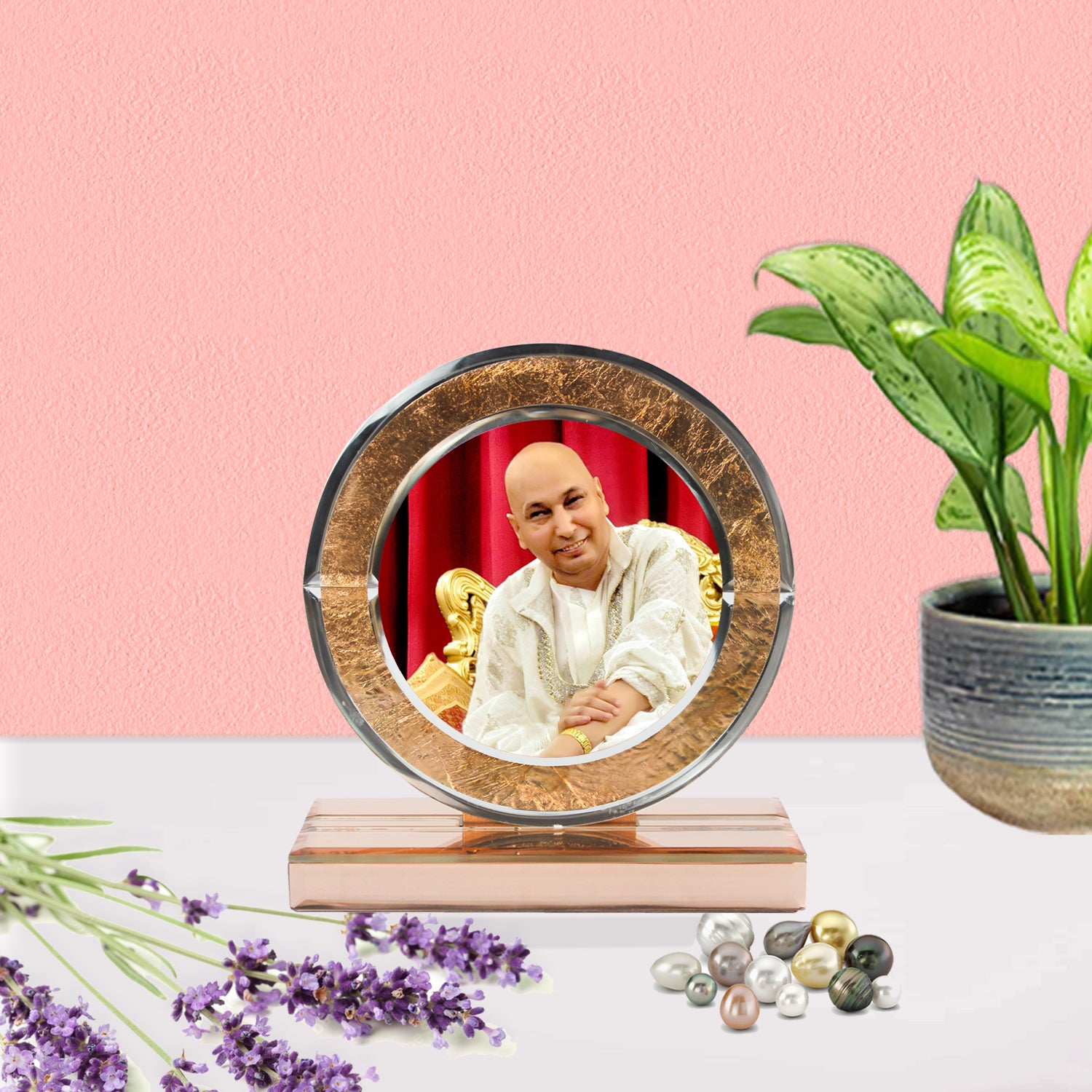  Guruji Rose Gold Designer Glass Photo Frame for Blessings-TH-1266 