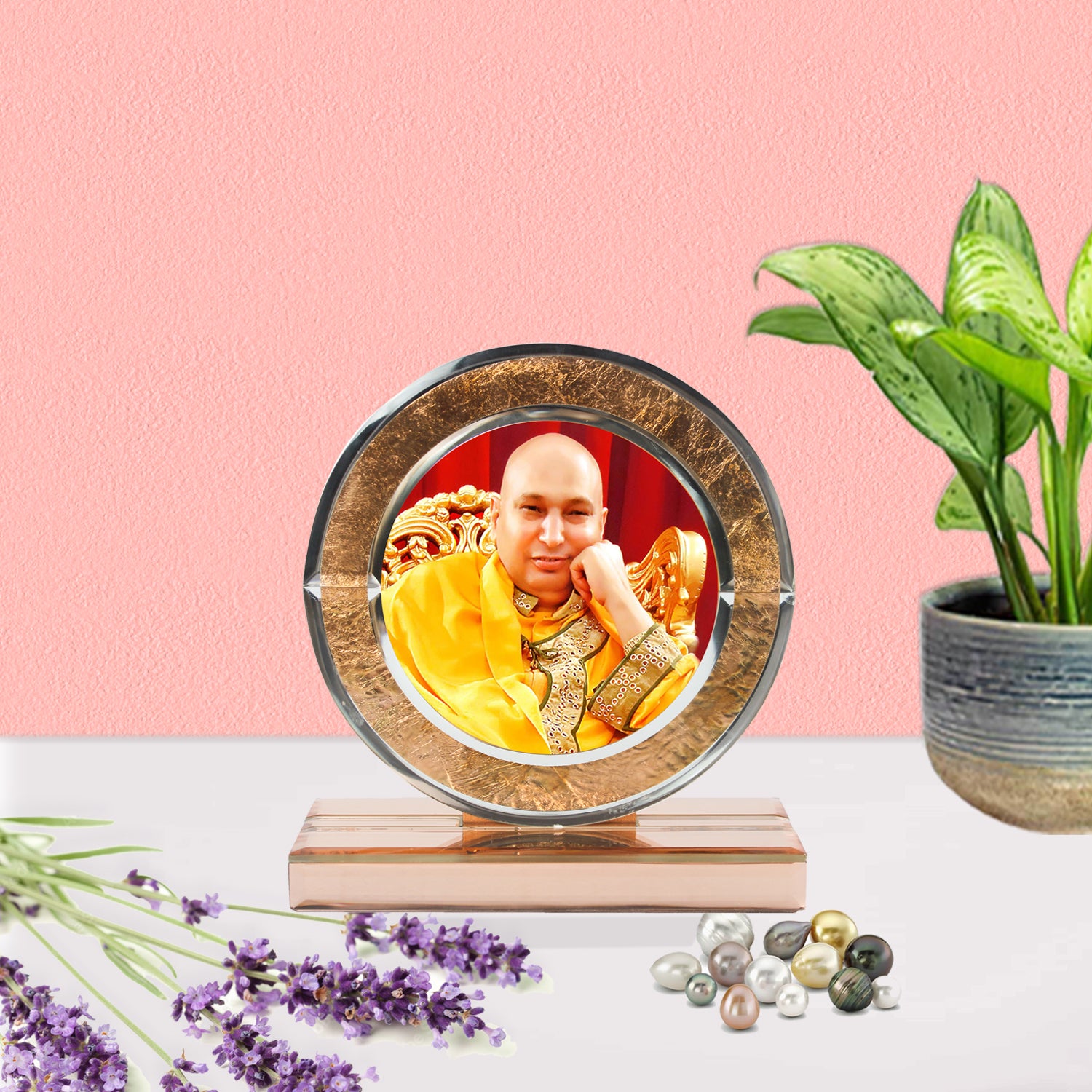  Guruji Rose Gold Designer Glass Photo Frame for Blessings-TH-1267 