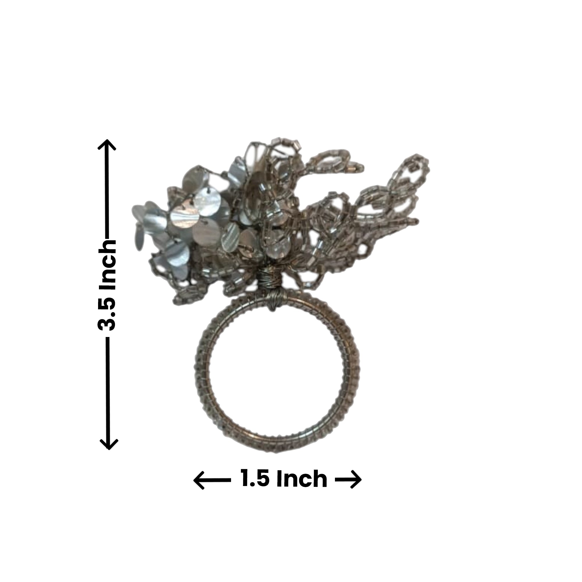 Silver Beaded Flower Napkin Ring Set of Four