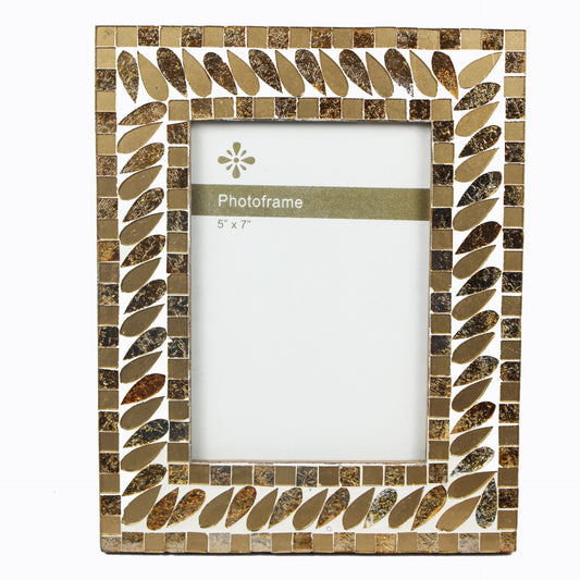 Gold & White Mosaic Photo / Picture Frame (Picture Size: 5 x 7 Inches)