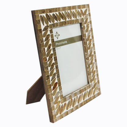 Gold & White Mosaic Photo / Picture Frame (Picture Size: 5 x 7 Inches)