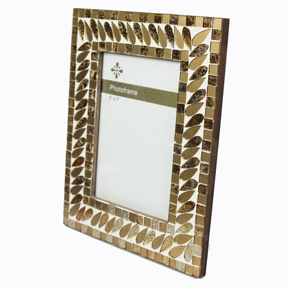 Gold & White Mosaic Photo / Picture Frame (Picture Size: 5 x 7 Inches)