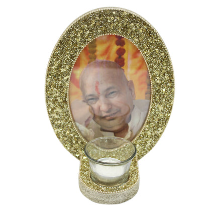 Gold Beaded Guruji Photo Frame for Blessings (Picture Size: 5 x 7 Inch)