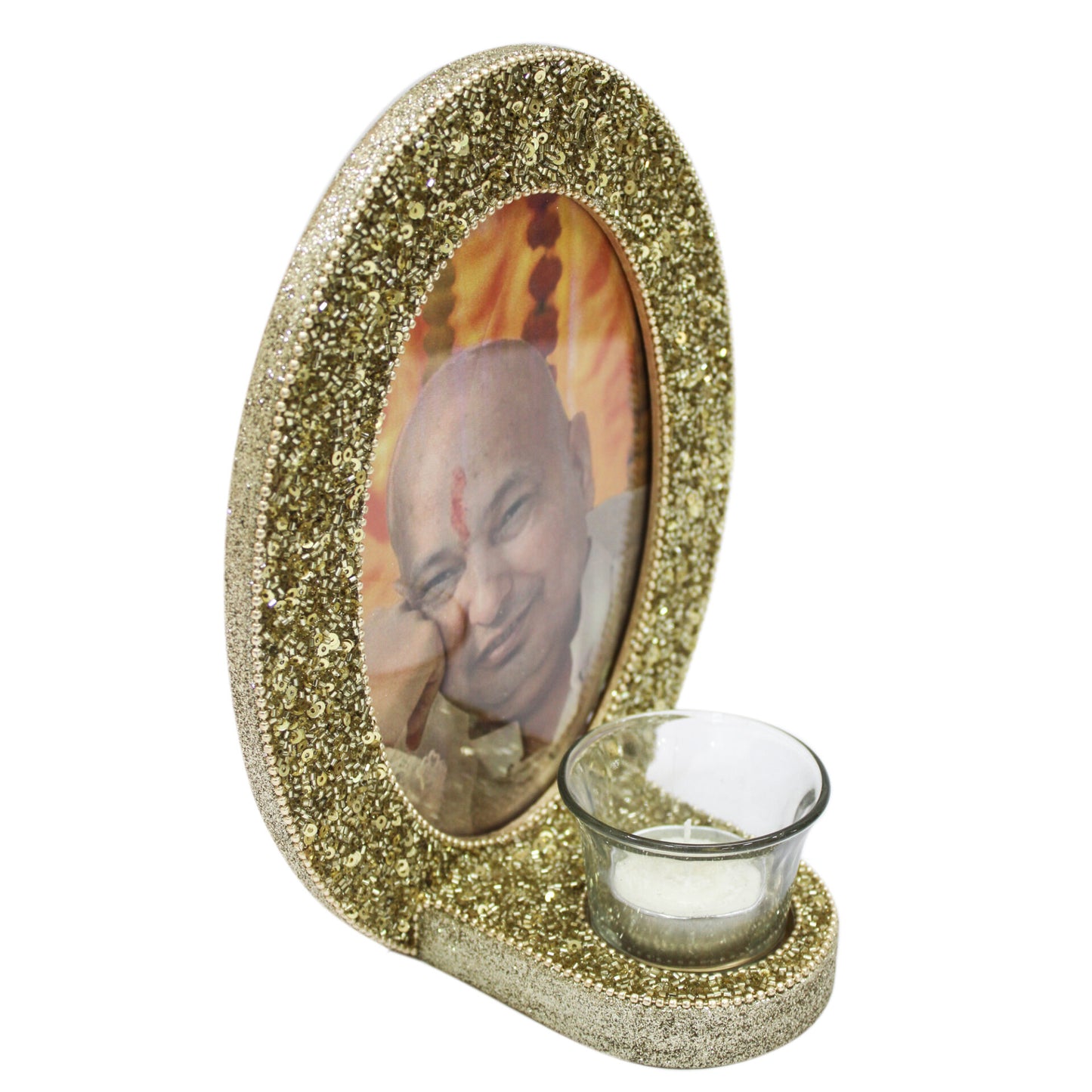 Gold Beaded Guruji Photo Frame for Blessings (Picture Size: 5 x 7 Inch)