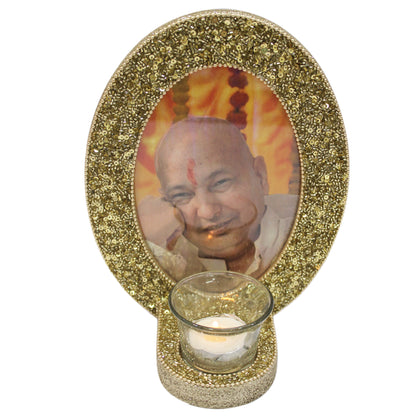 Gold Beaded Guruji Photo Frame for Blessings (Picture Size: 5 x 7 Inch)