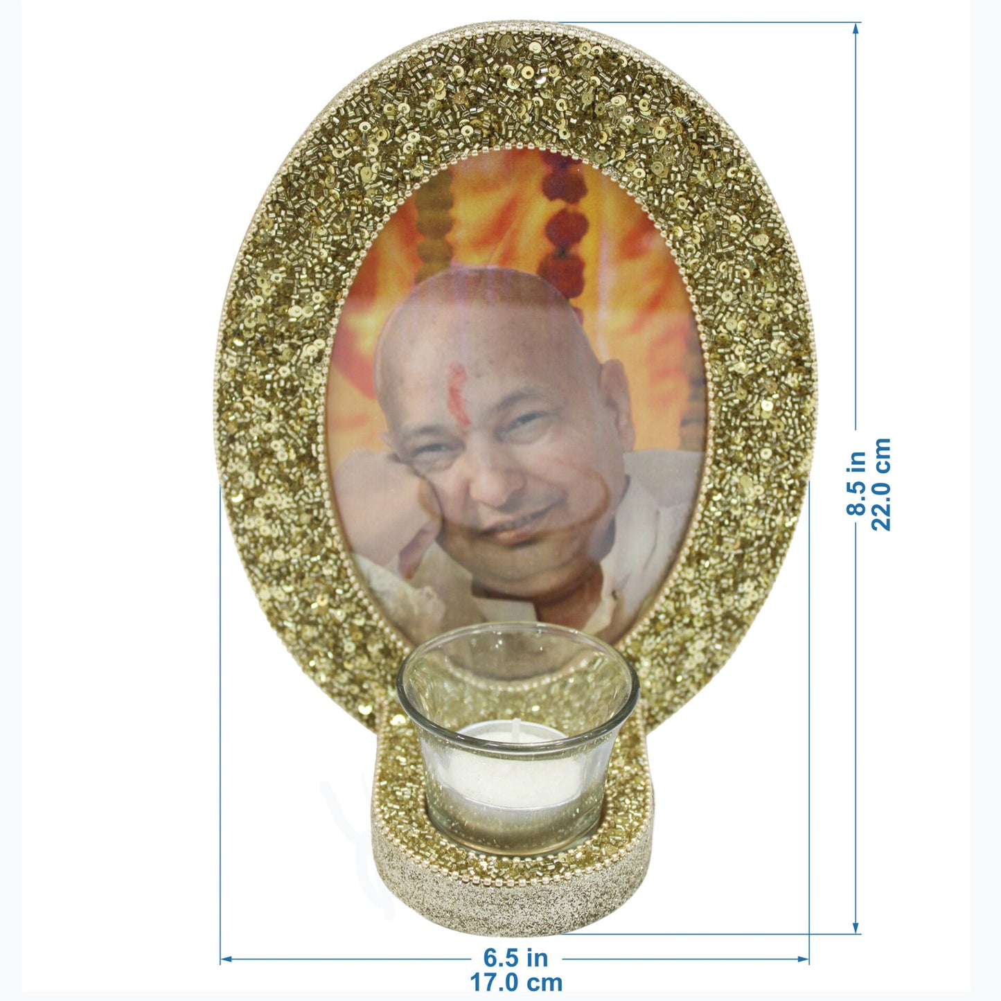 Gold Beaded Guruji Photo Frame for Blessings (Picture Size: 5 x 7 Inch)