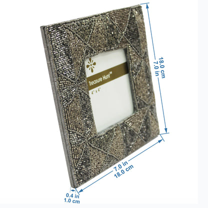 Grey Beaded Photo / Picture Frame (Picture Size: 4 x 4 Inches)-TH-165