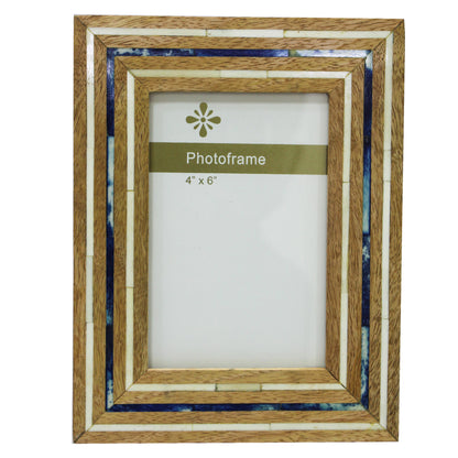 Brown Wooden / Ivory & Blue Colour Resin Photo / Picture Frame (Picture Size: 4 x 6 Inches)-TH-167