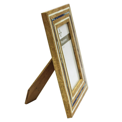 Brown Wooden / Ivory & Blue Colour Resin Photo / Picture Frame (Picture Size: 4 x 6 Inches)-TH-167