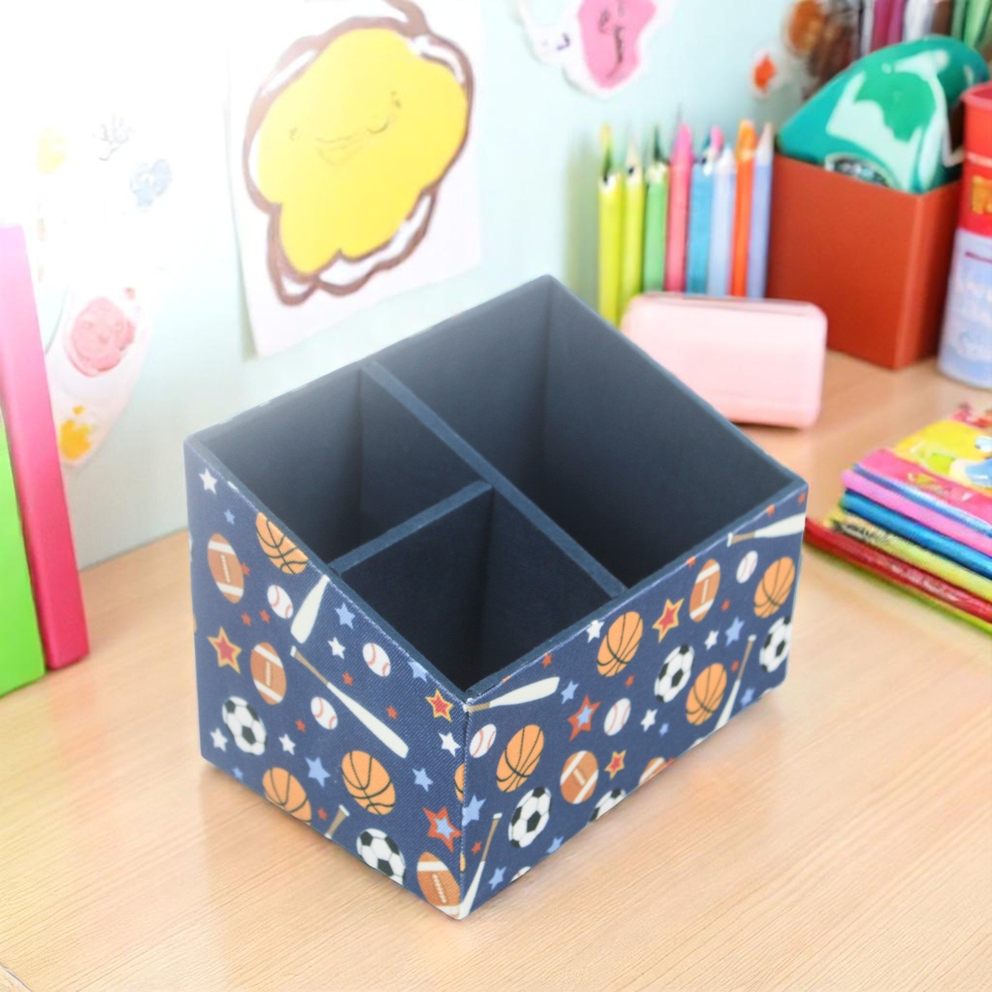 Football Print Design Stationary Organizer & Pen Holder (Set of 2)