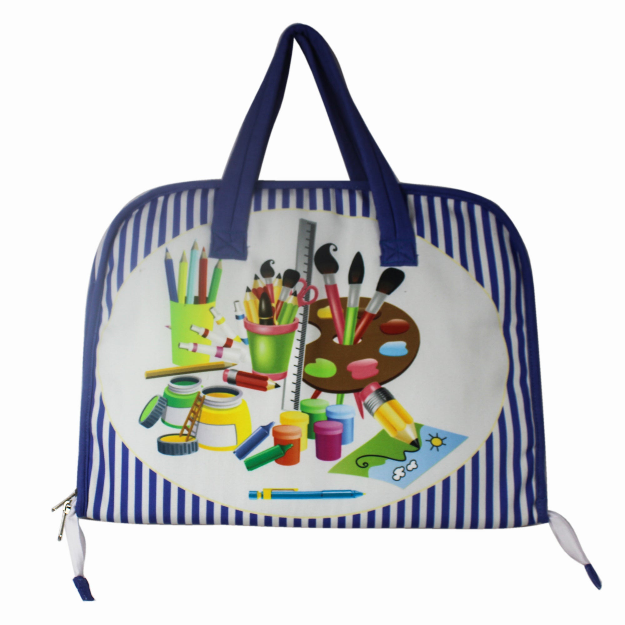  Digital Printed Fabric Blue Strip Design Art Bags with Stationery Kit for Kids 