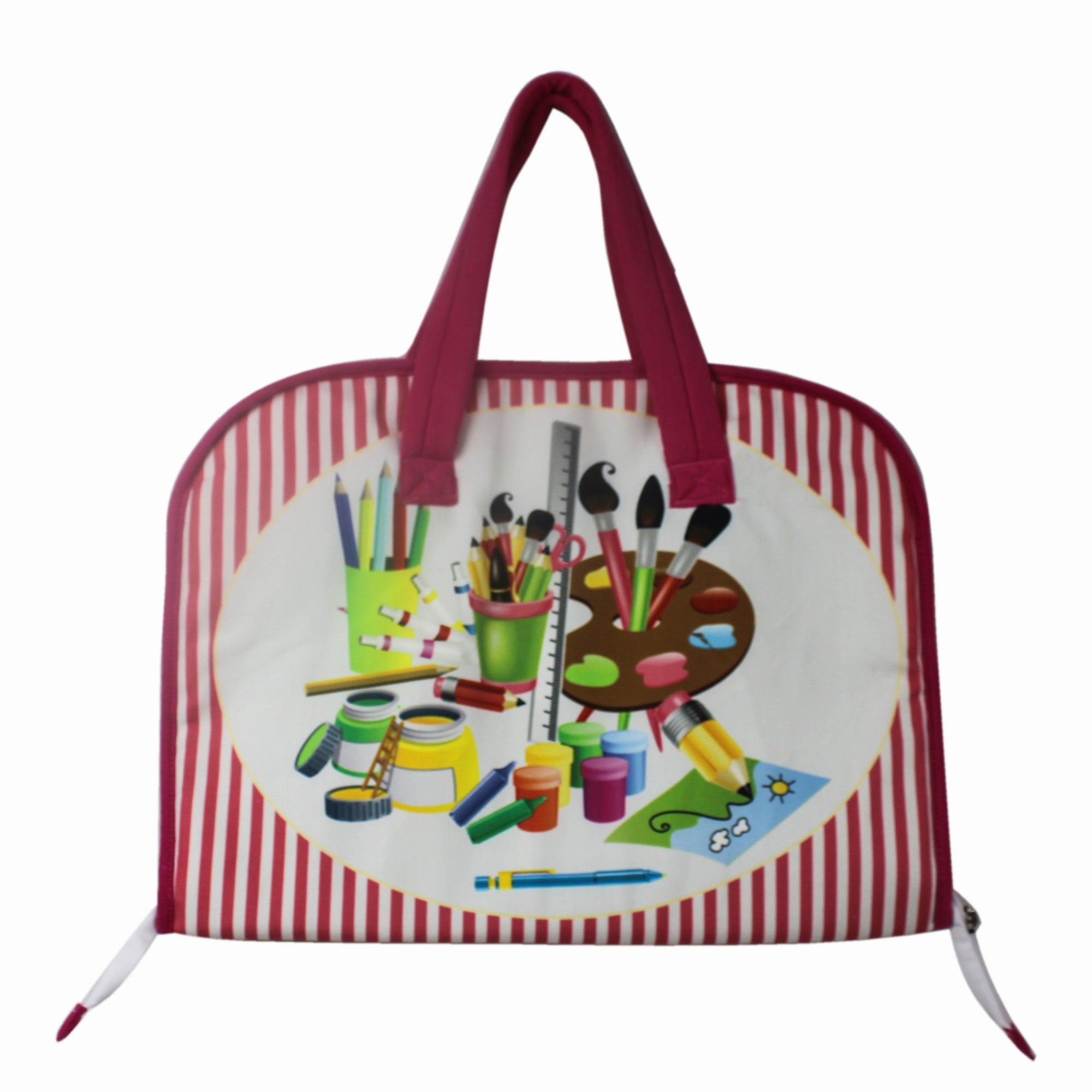  Digital Printed Fabric Red Strip Design Art Bag with Stationery Kit for Kids 