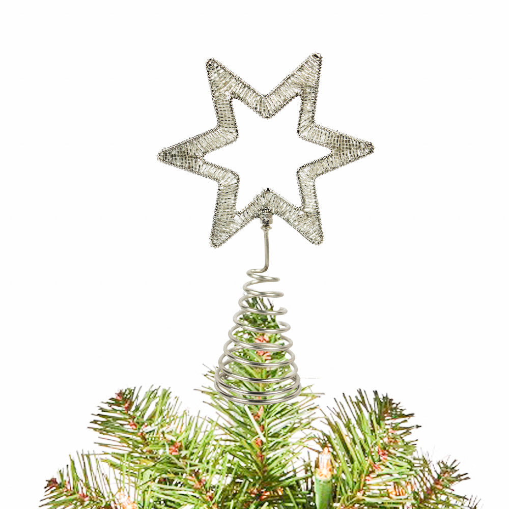 Silver Color Beaded Star Shaped Tree Topper