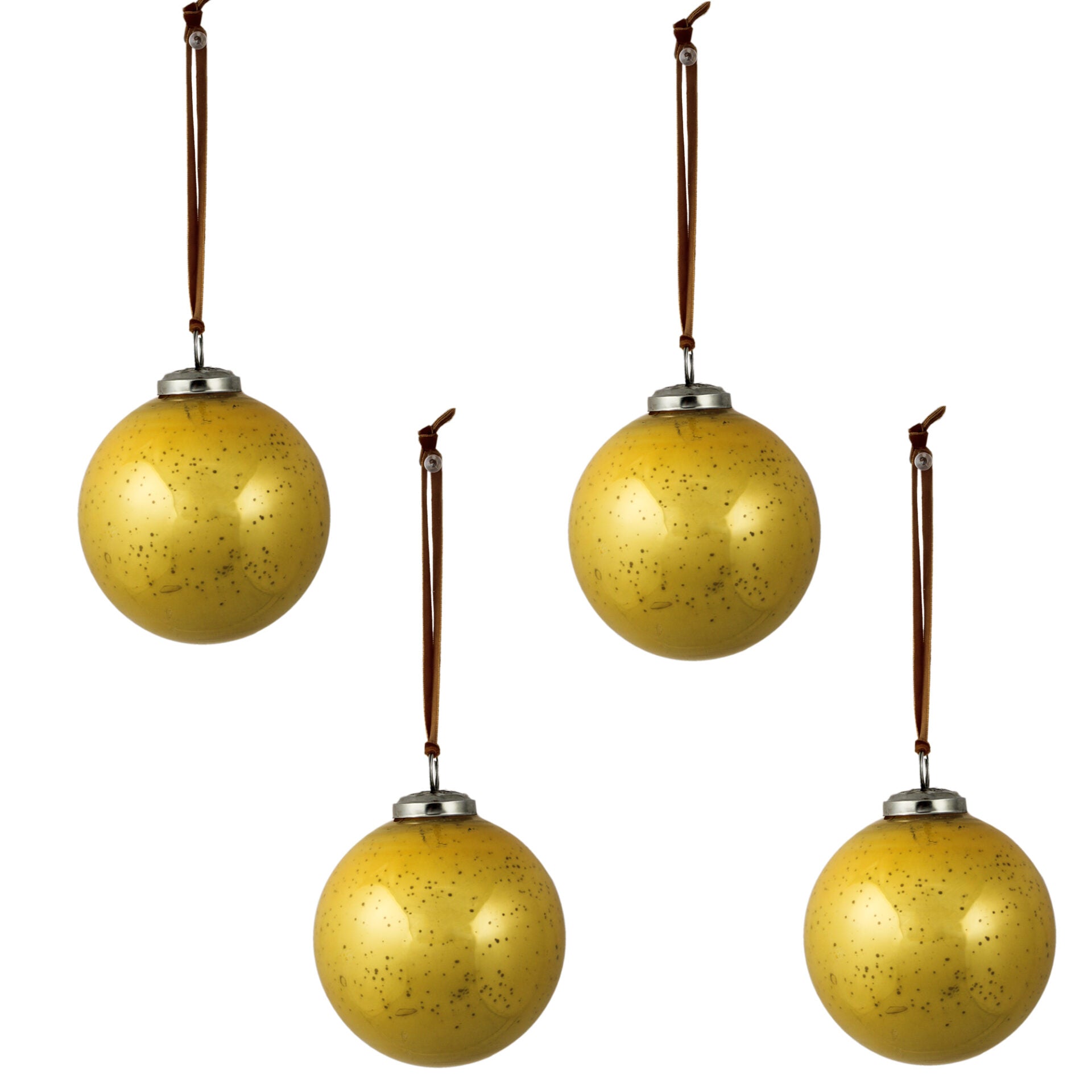 Set of 4 Yellow Glass Christmas Tree Decorative Balls