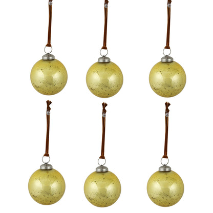 Set of 6 Yellow Glass Balls for Christmas Tree Decoration