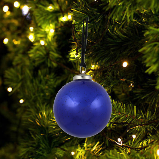 Set of 4 Blue Glass Christmas Tree Decorative Balls