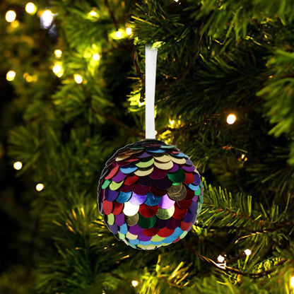 Set of 6 Multicolor Sequins Work Christmas Hanging Balls