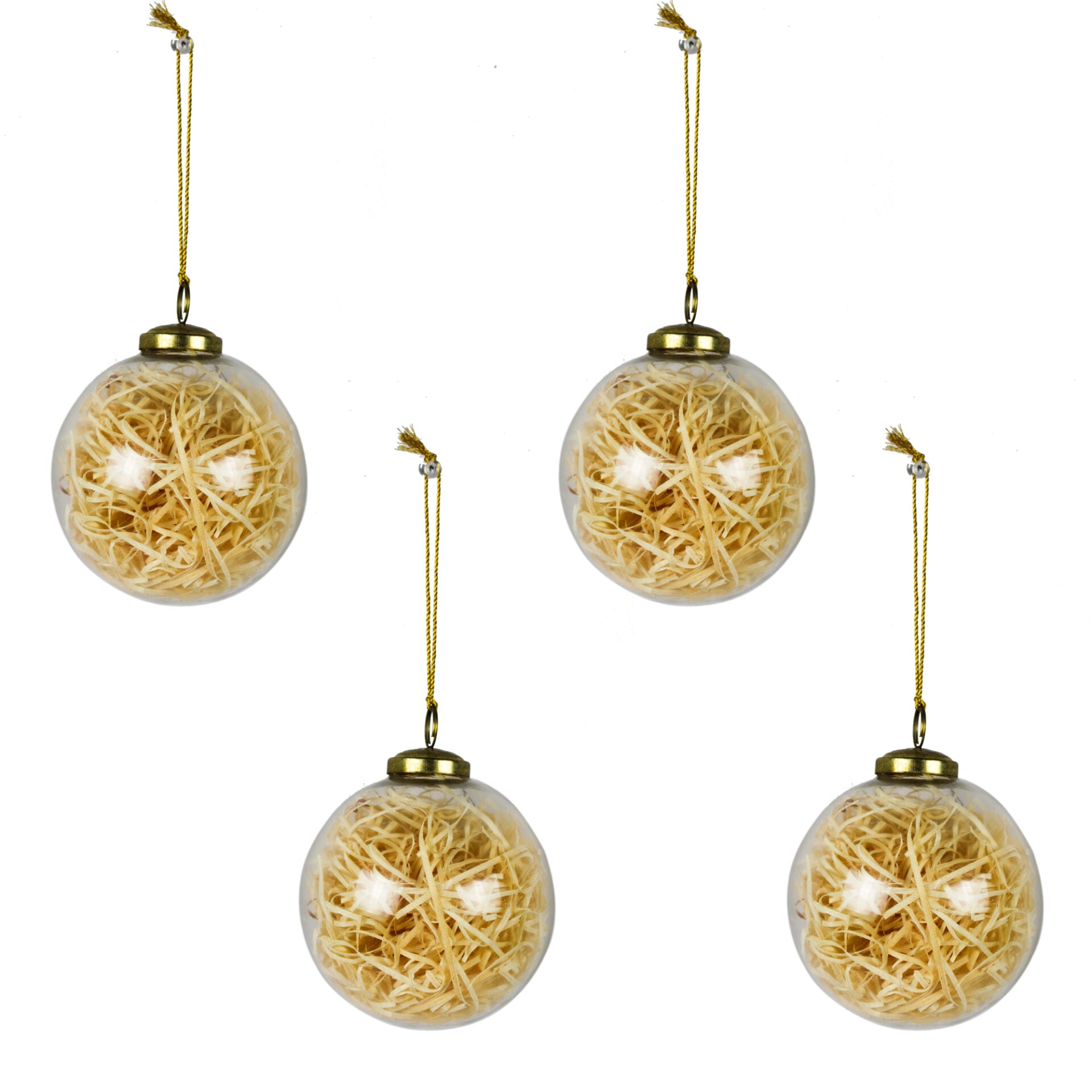 Set of 4 Grass with Transparent Glass Balls for Christmas Tree Decoration