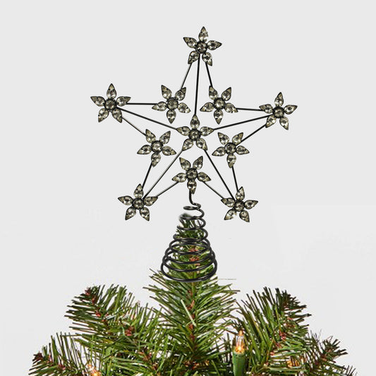 Silver Snowflake Design Jewelled Tree Topper for Christmas Decoration