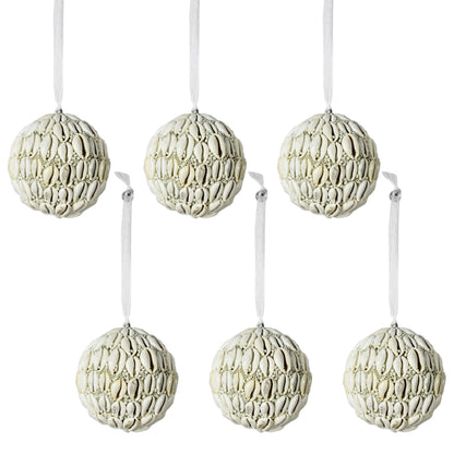 Set of 6 Beaded Shells Balls Christmas Tree Ornaments