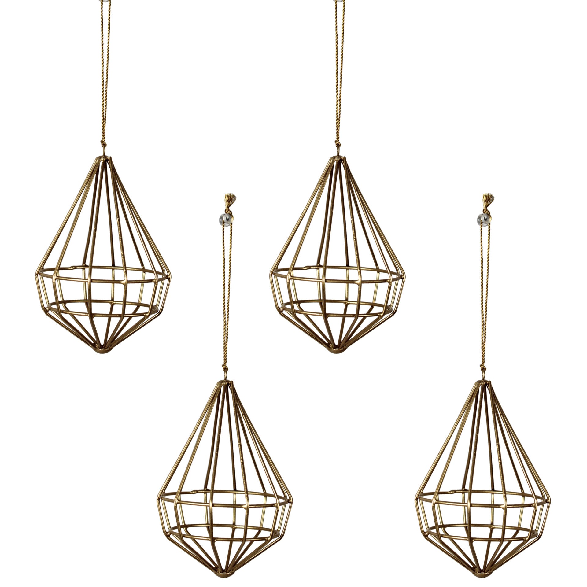 Set of 4 Golden Metal Diamond Shaped Ornaments