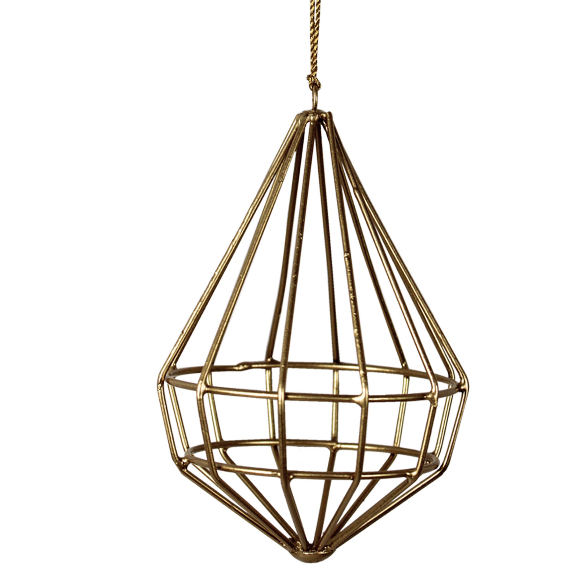 Set of 4 Golden Metal Diamond Shaped Ornaments