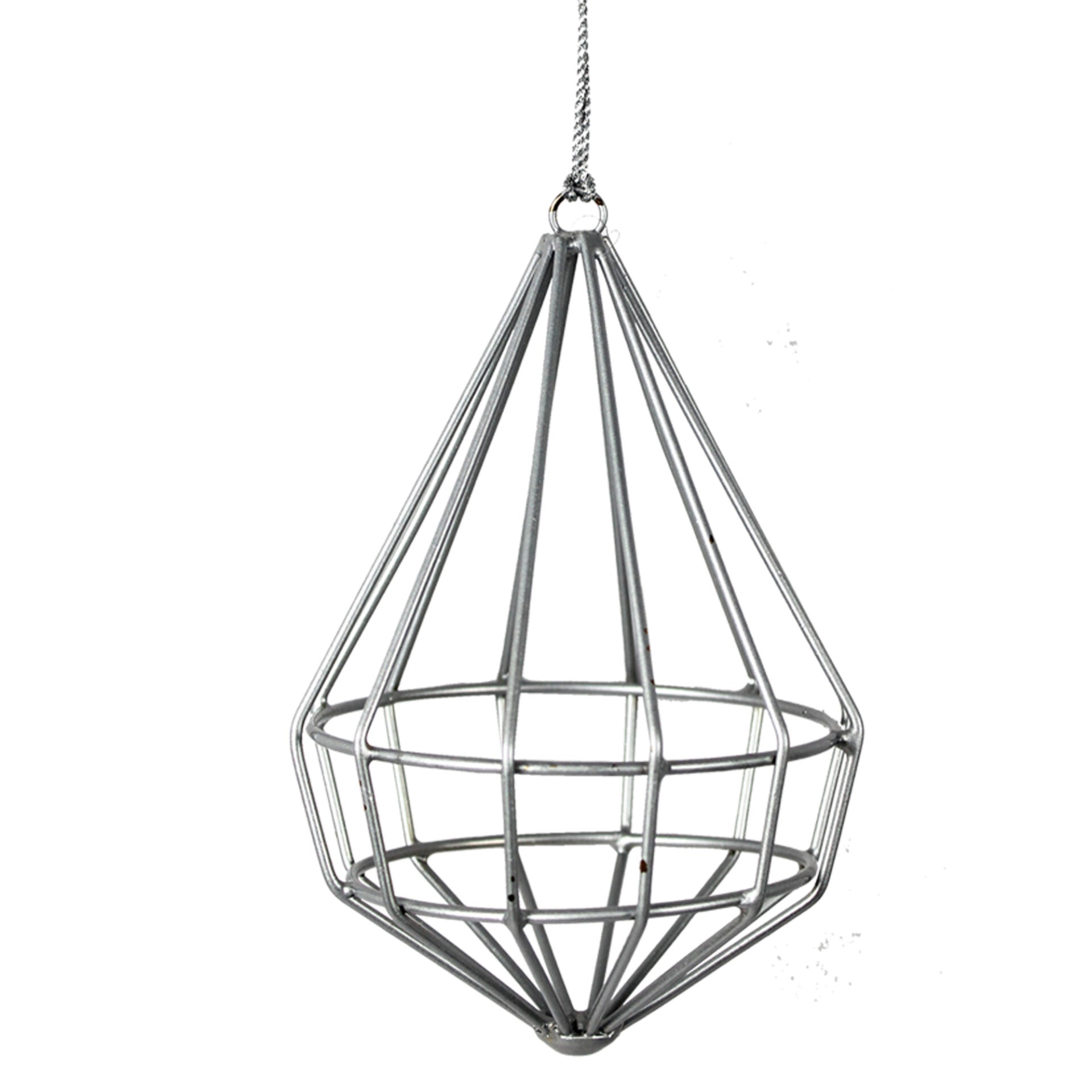 Set of 4 Silver Metal Diamond Shaped Ornaments