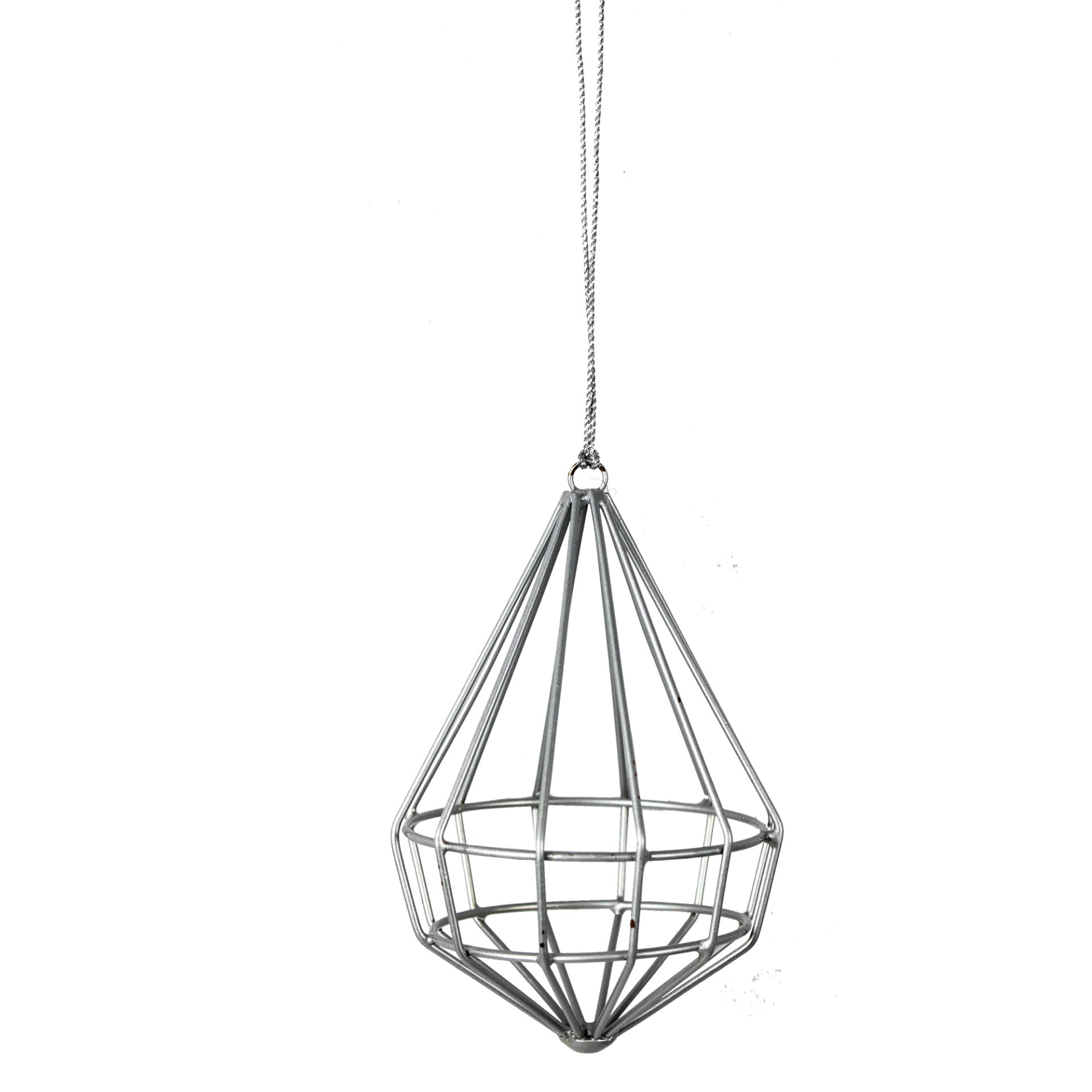 Set of 4 Silver Metal Diamond Shaped Ornaments