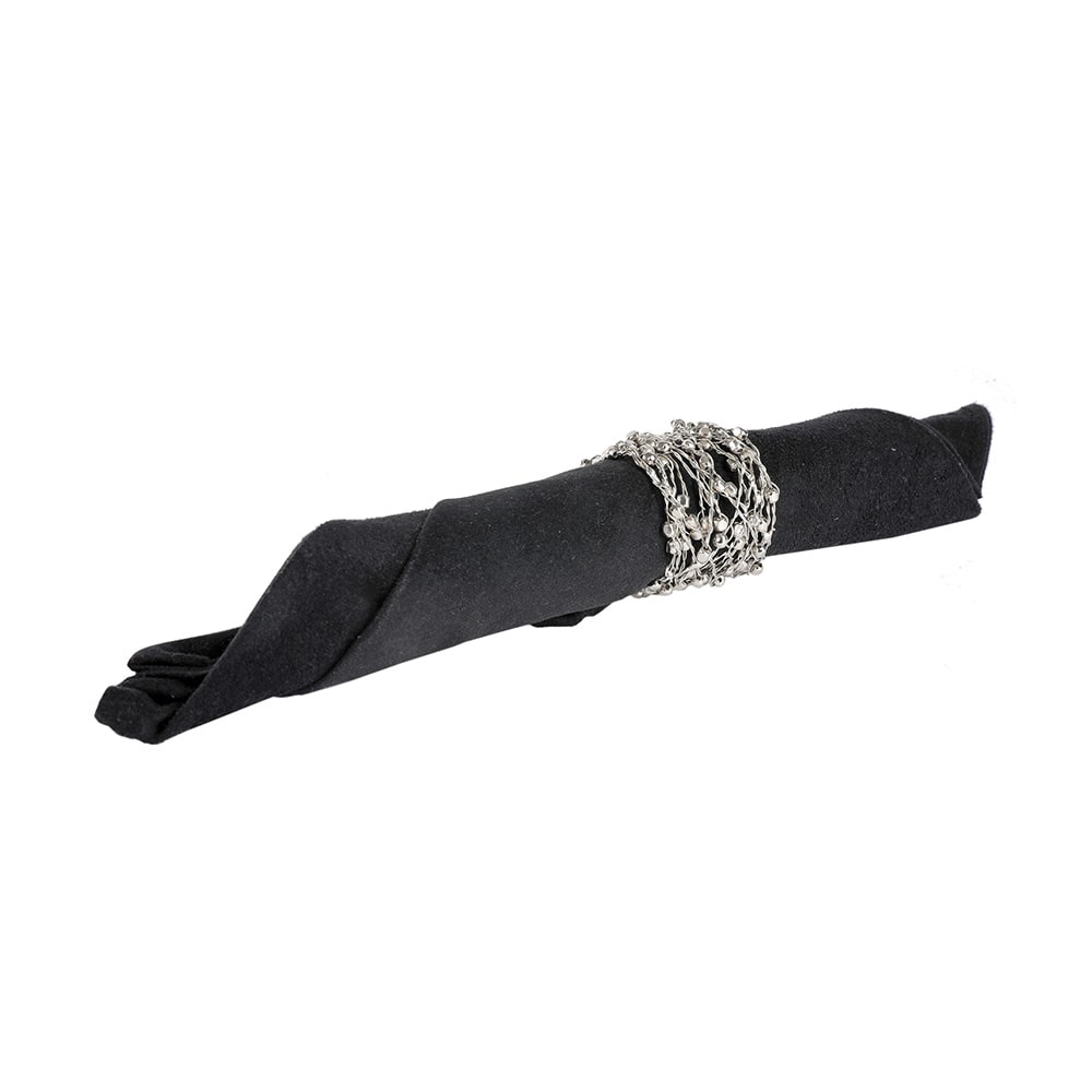 Silver Metal Interlocking Pattern Napkin Ring Set of Four