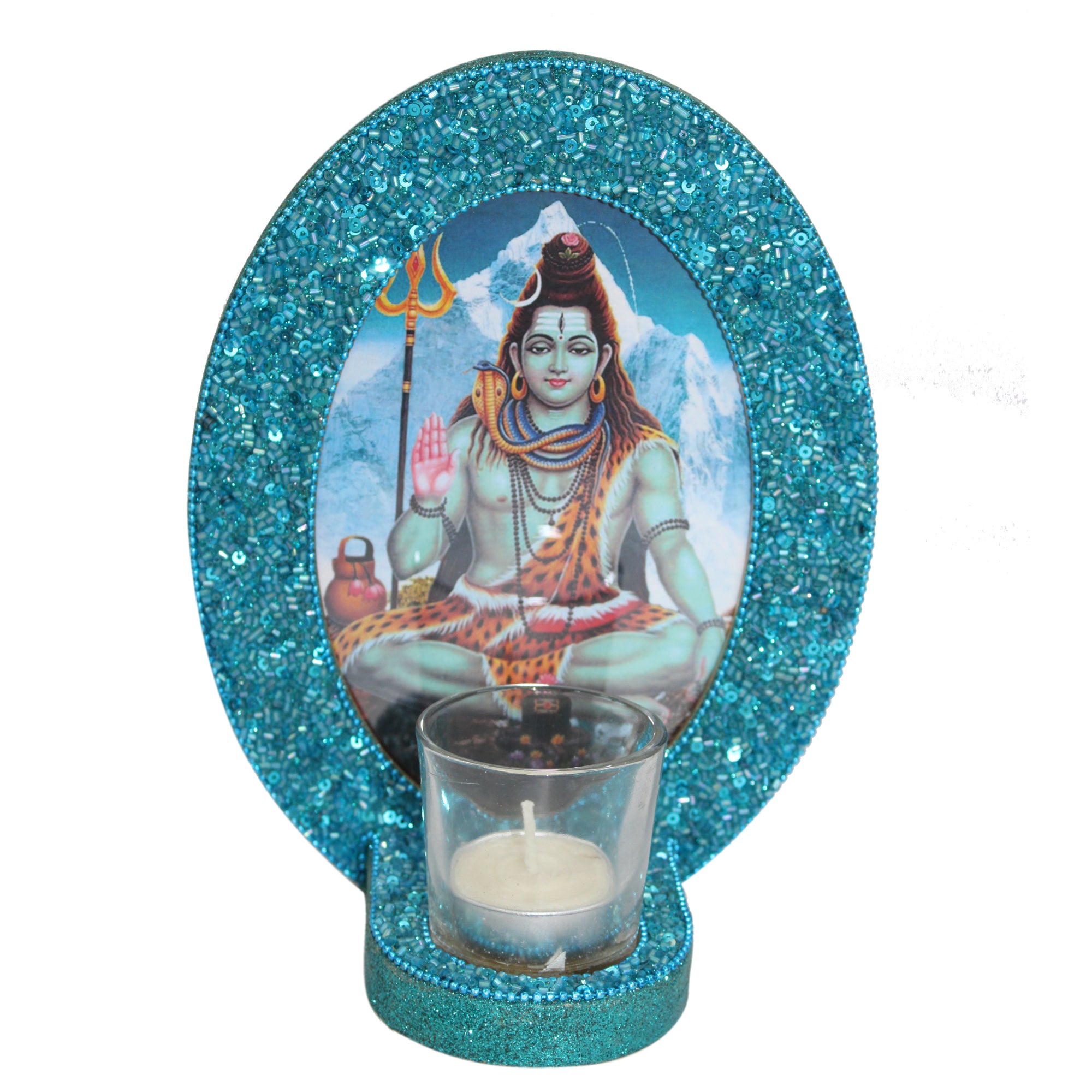 Decorative Lord Shiva Blessings Turquoise Color Photo Frame (5x7 Inches)-TH-251