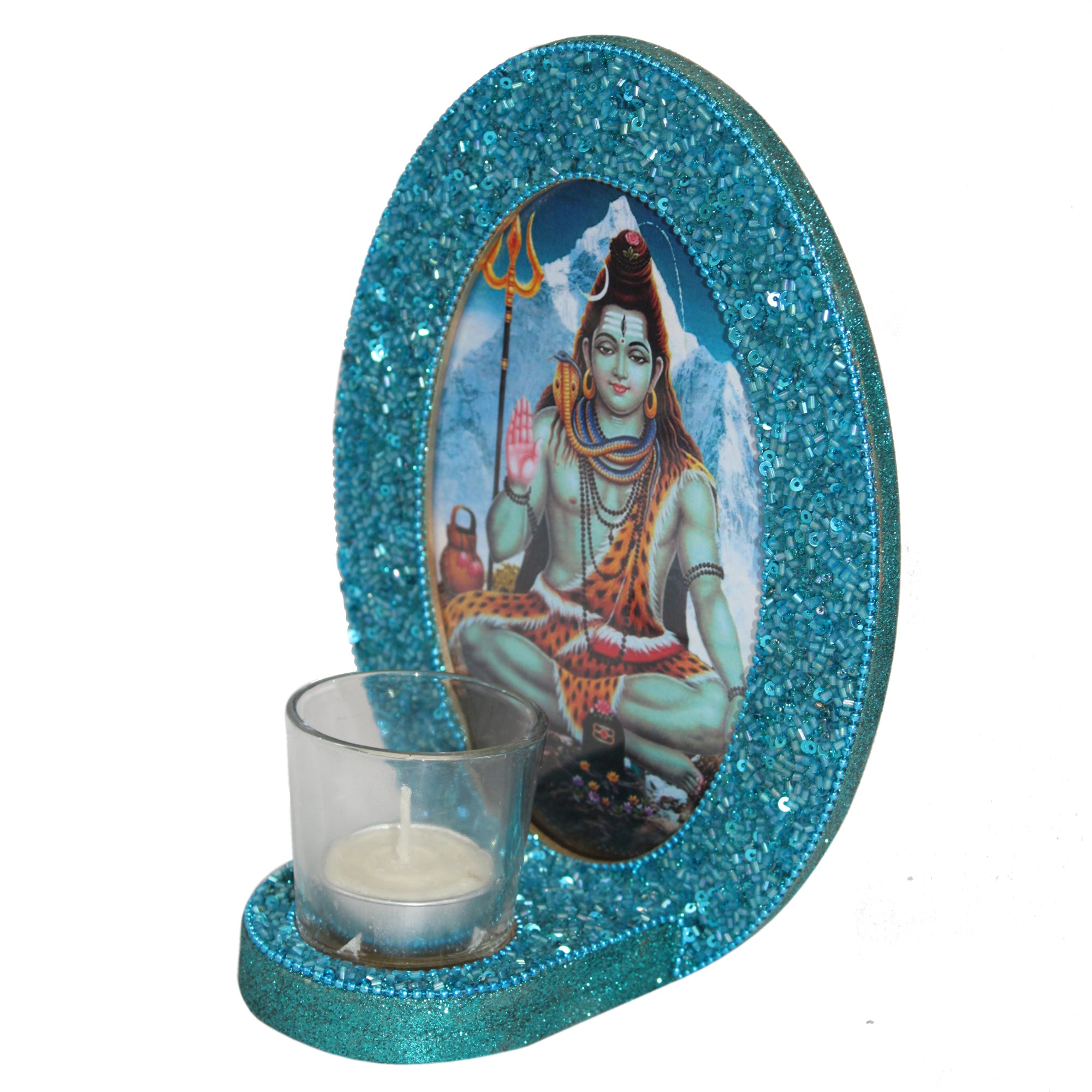Decorative Lord Shiva Blessings Turquoise Color Photo Frame (5x7 Inches)-TH-251