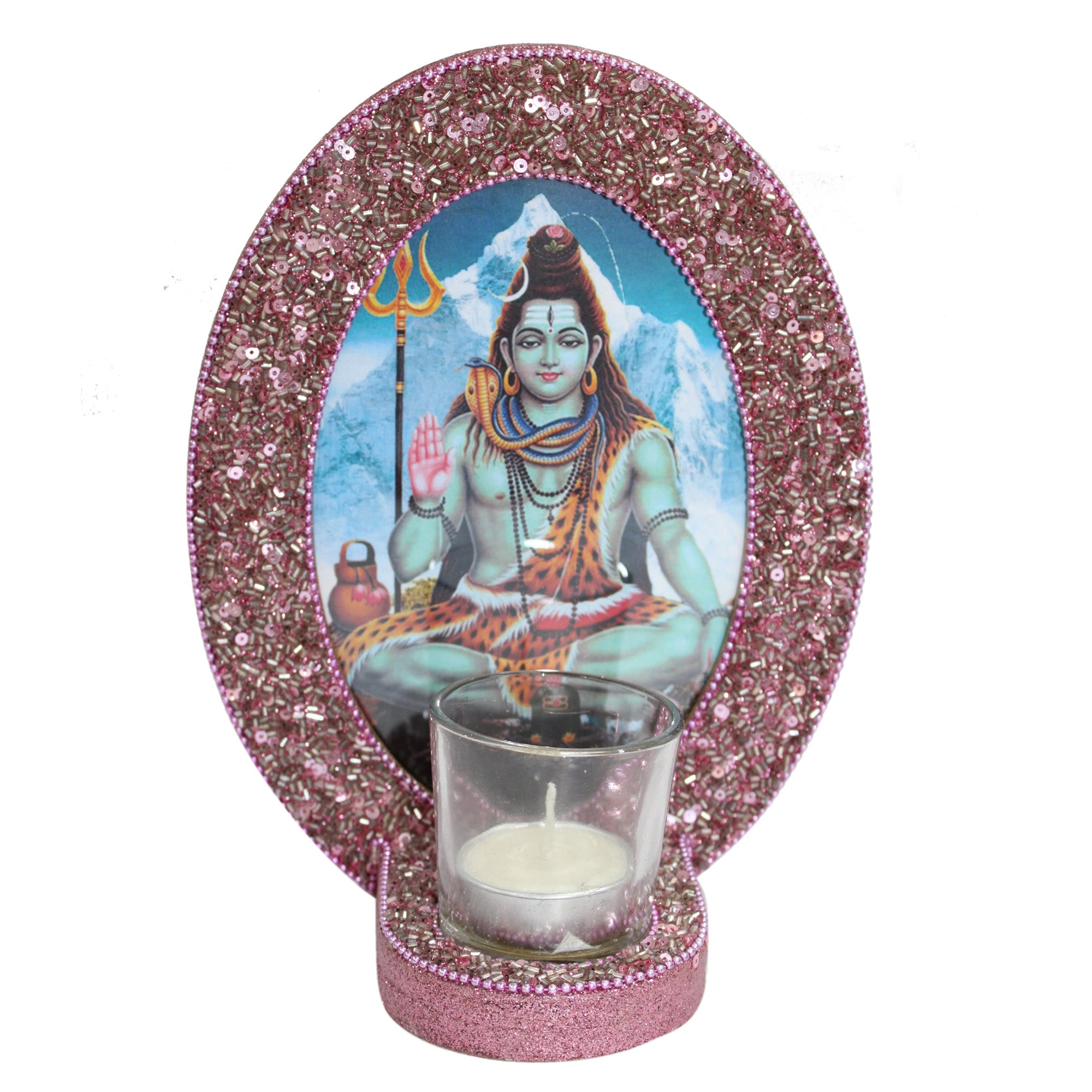 Decorative Lord Shiva Blessings Pink Photo Frame (5x7 Inches)-TH-266