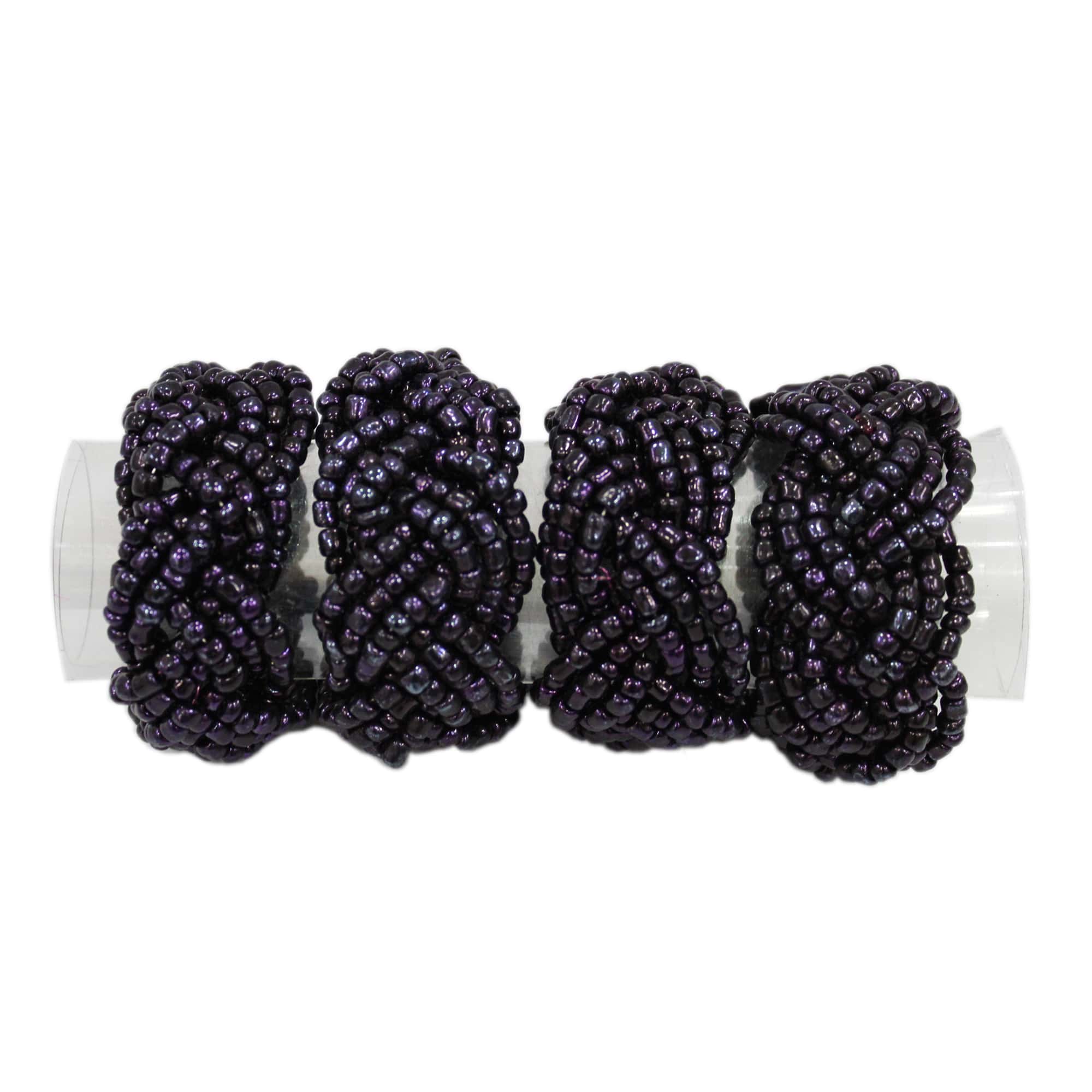 Purple Beaded Interlocking Napkin Rings Set of Four