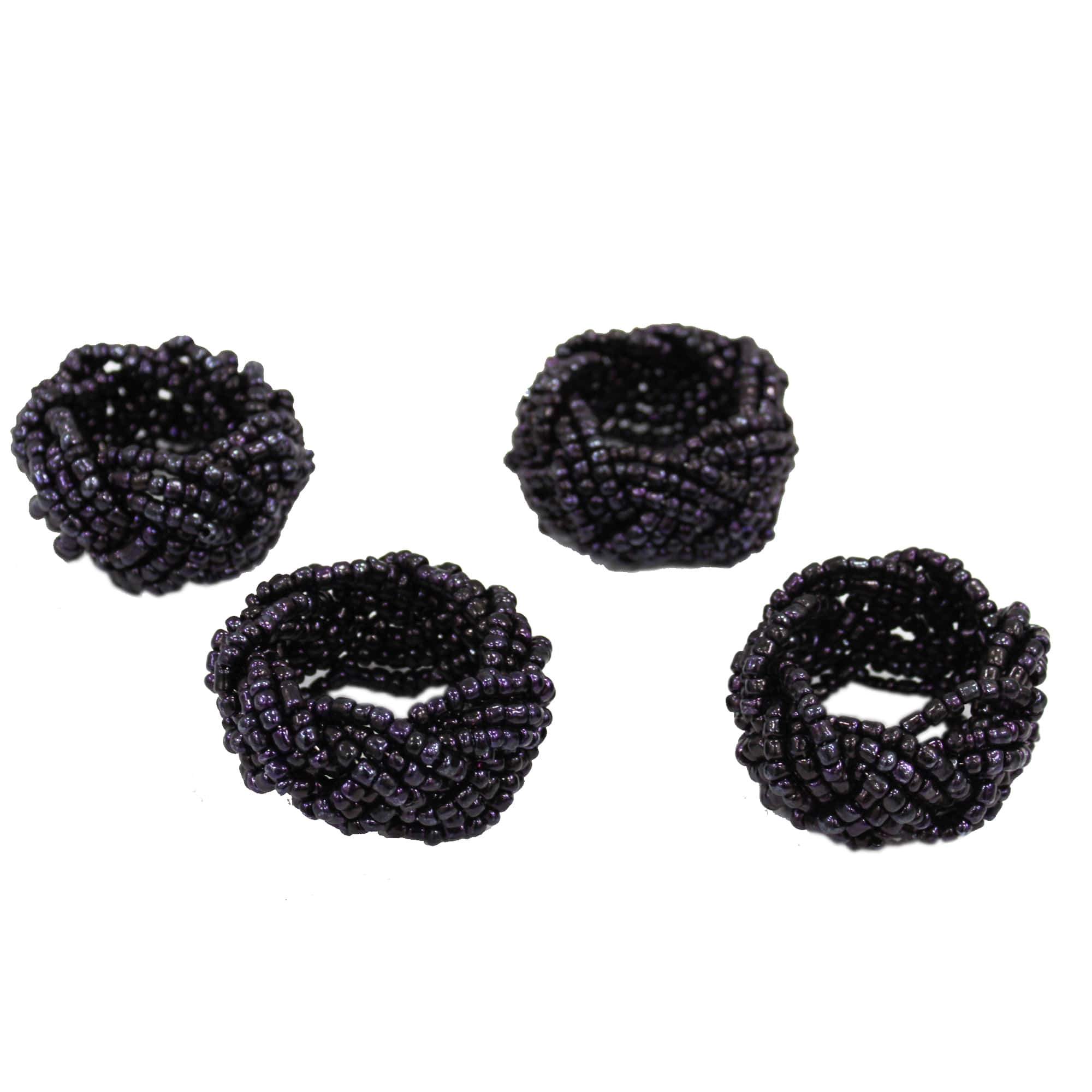 Purple Beaded Interlocking Napkin Rings Set of Four