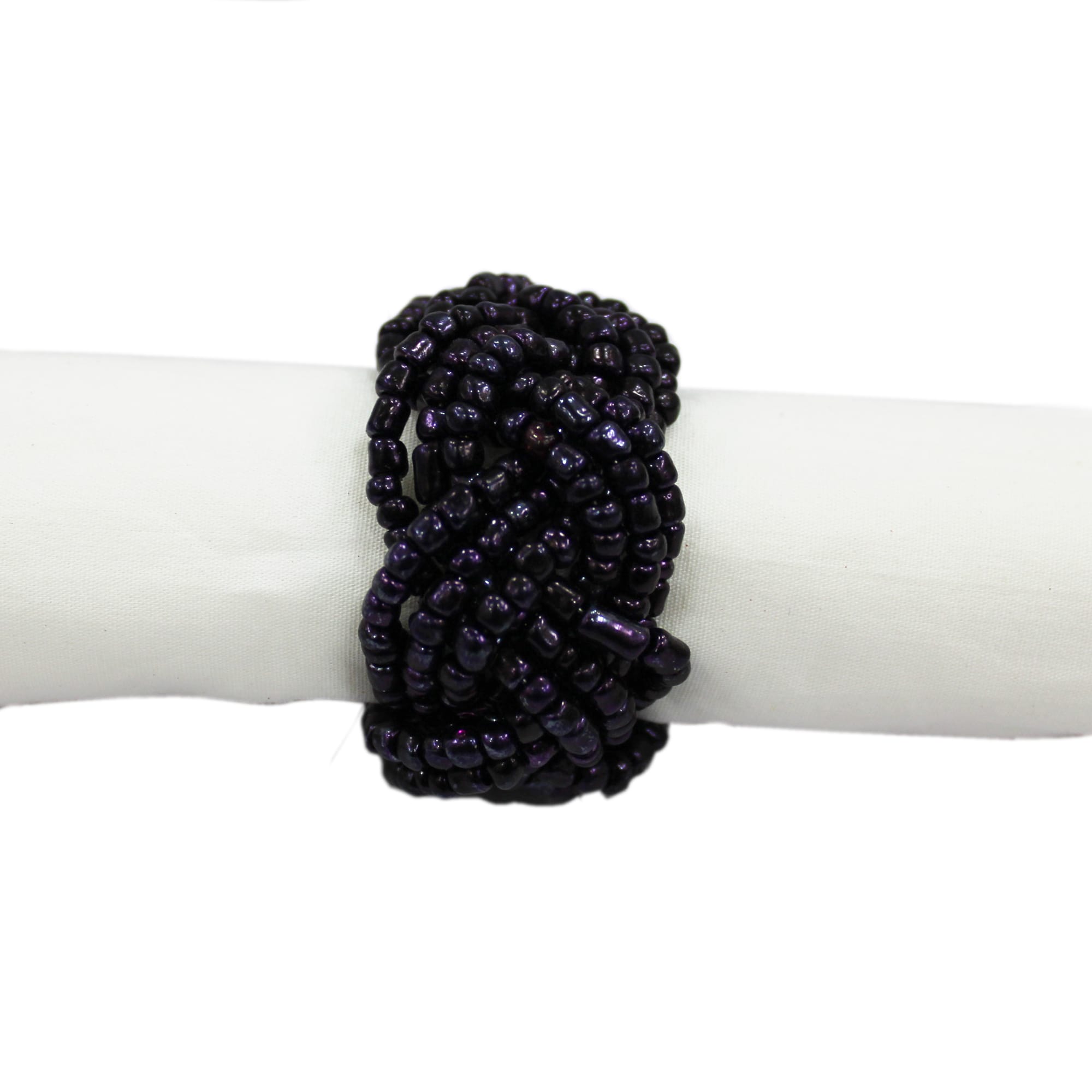 Purple Beaded Interlocking Napkin Rings Set of Four