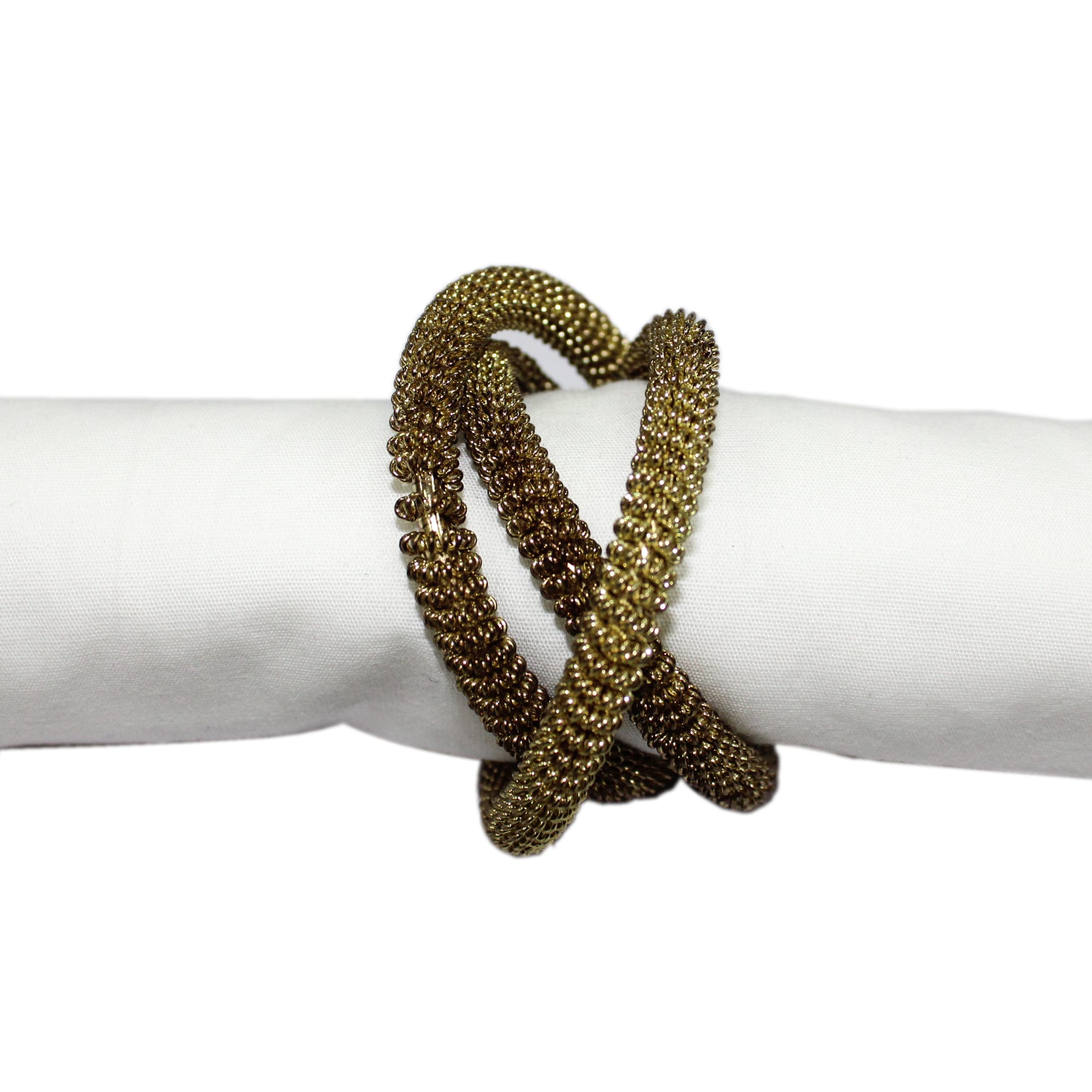 Golden Colored Interlocking Napkin Rings for Dining Table Set of Four