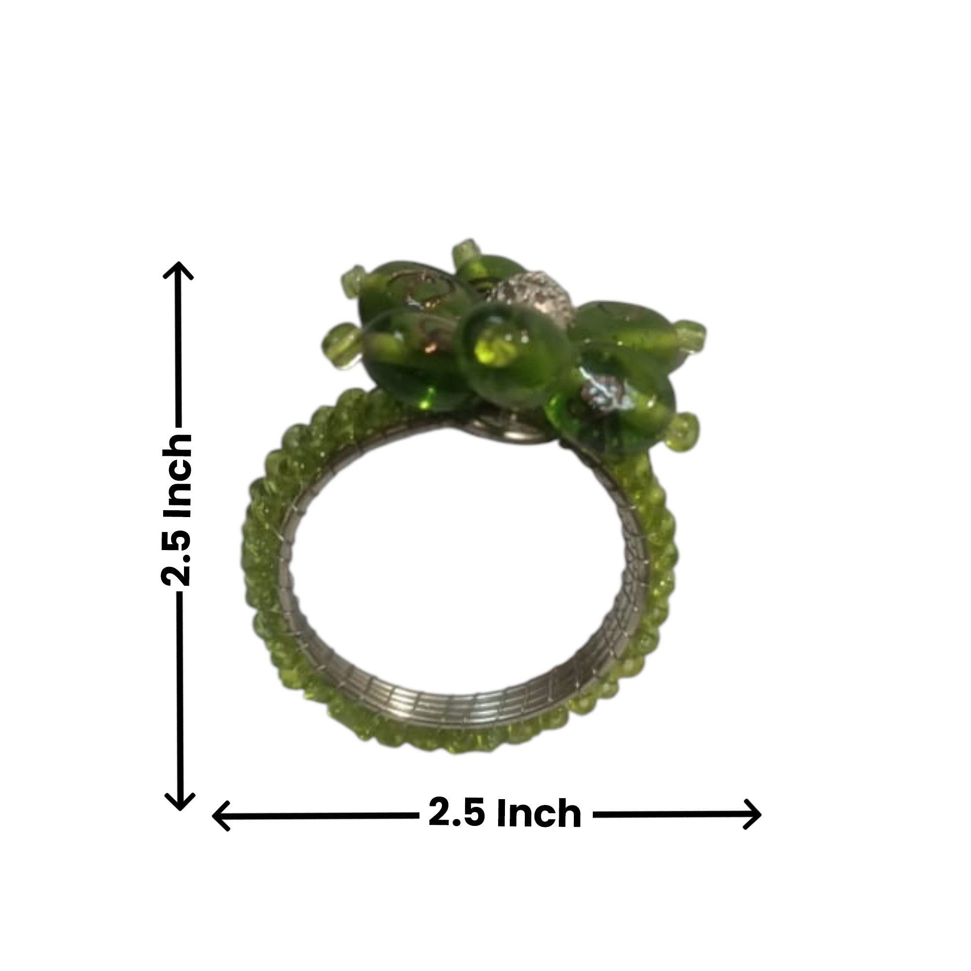 Flower Shaped Green Beaded Napkin Ring Set of Four