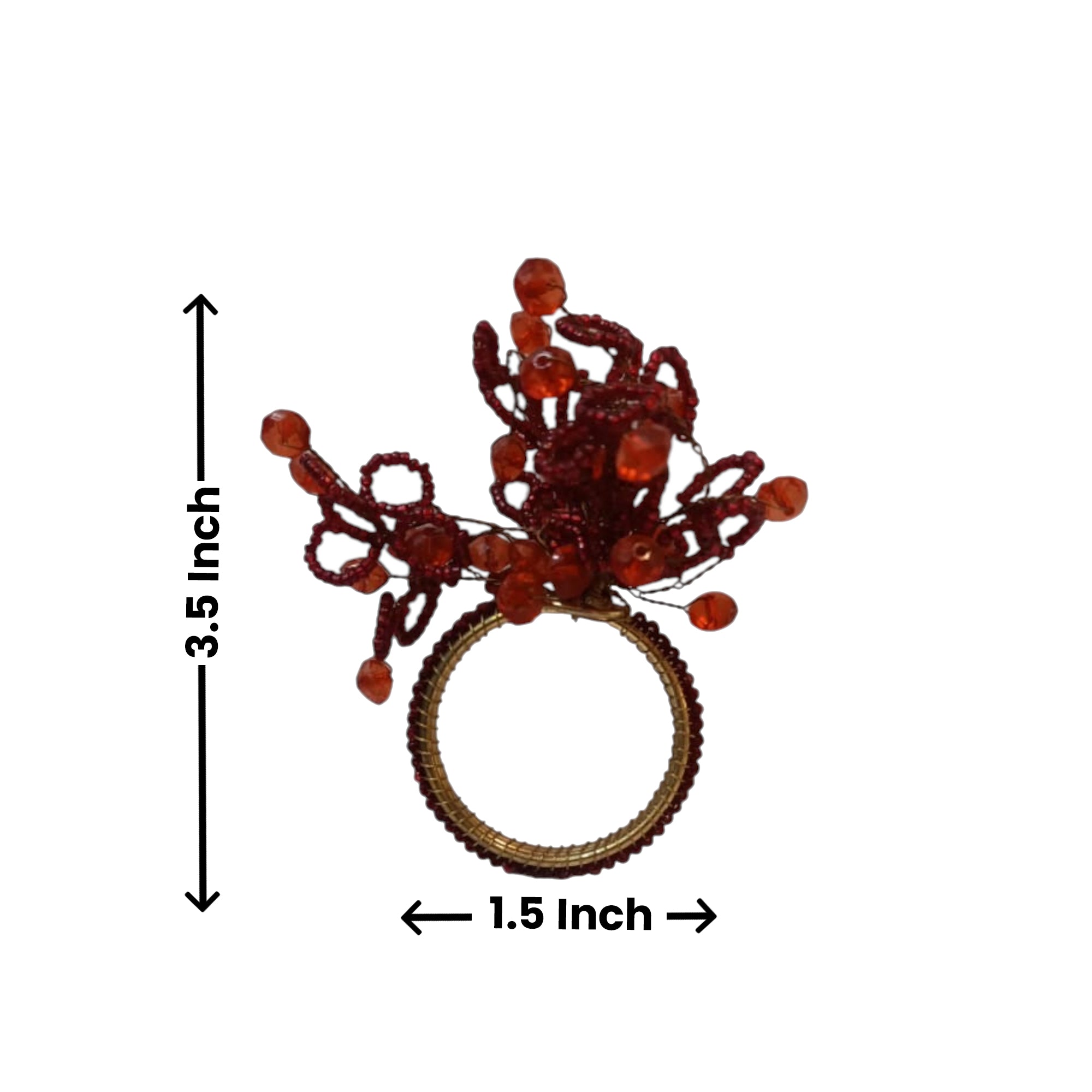 Flower Shaped Red Beaded Napkin Rings for Dining Table Set of  Four