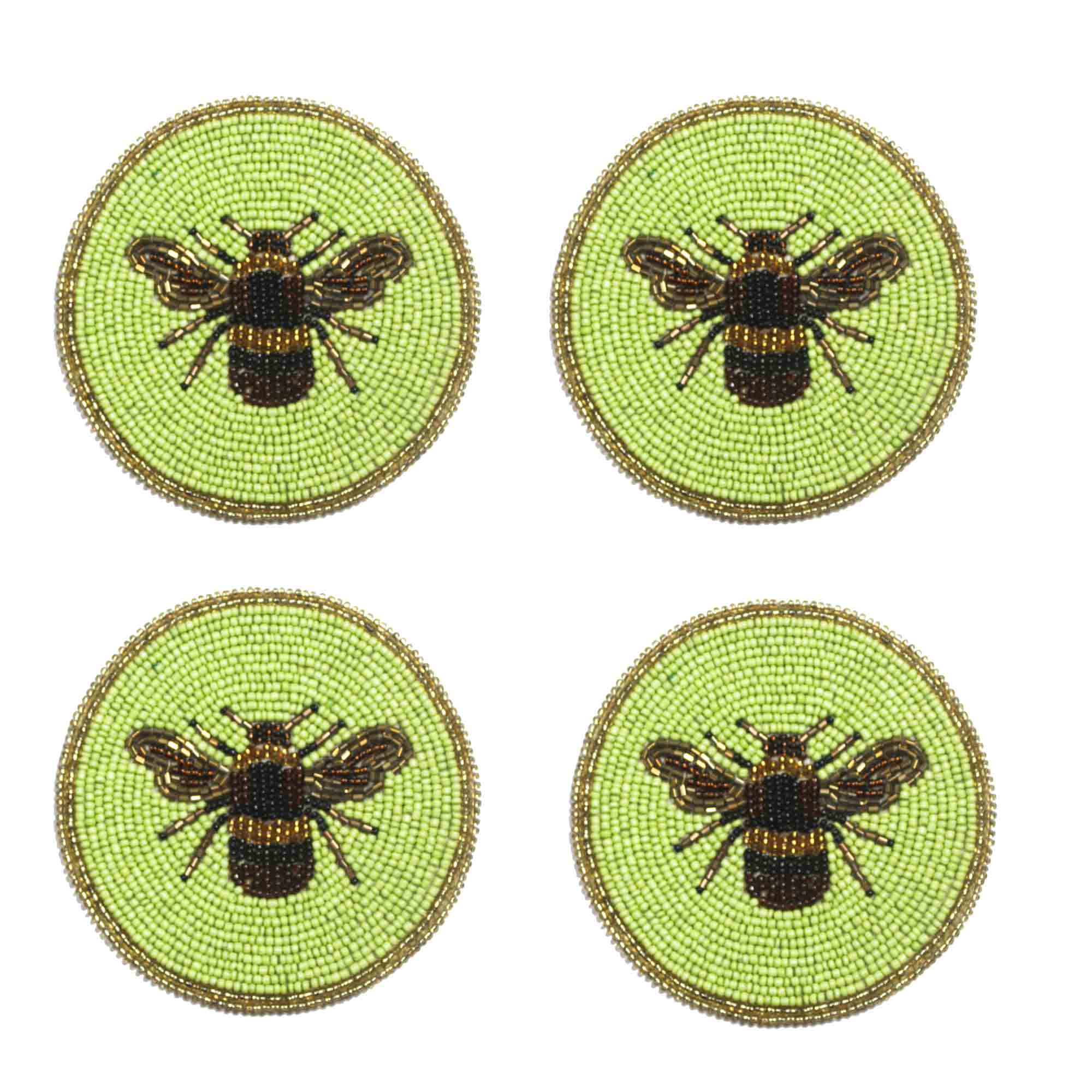 Beaded Embroidered Bug Design Coaster Set of Four