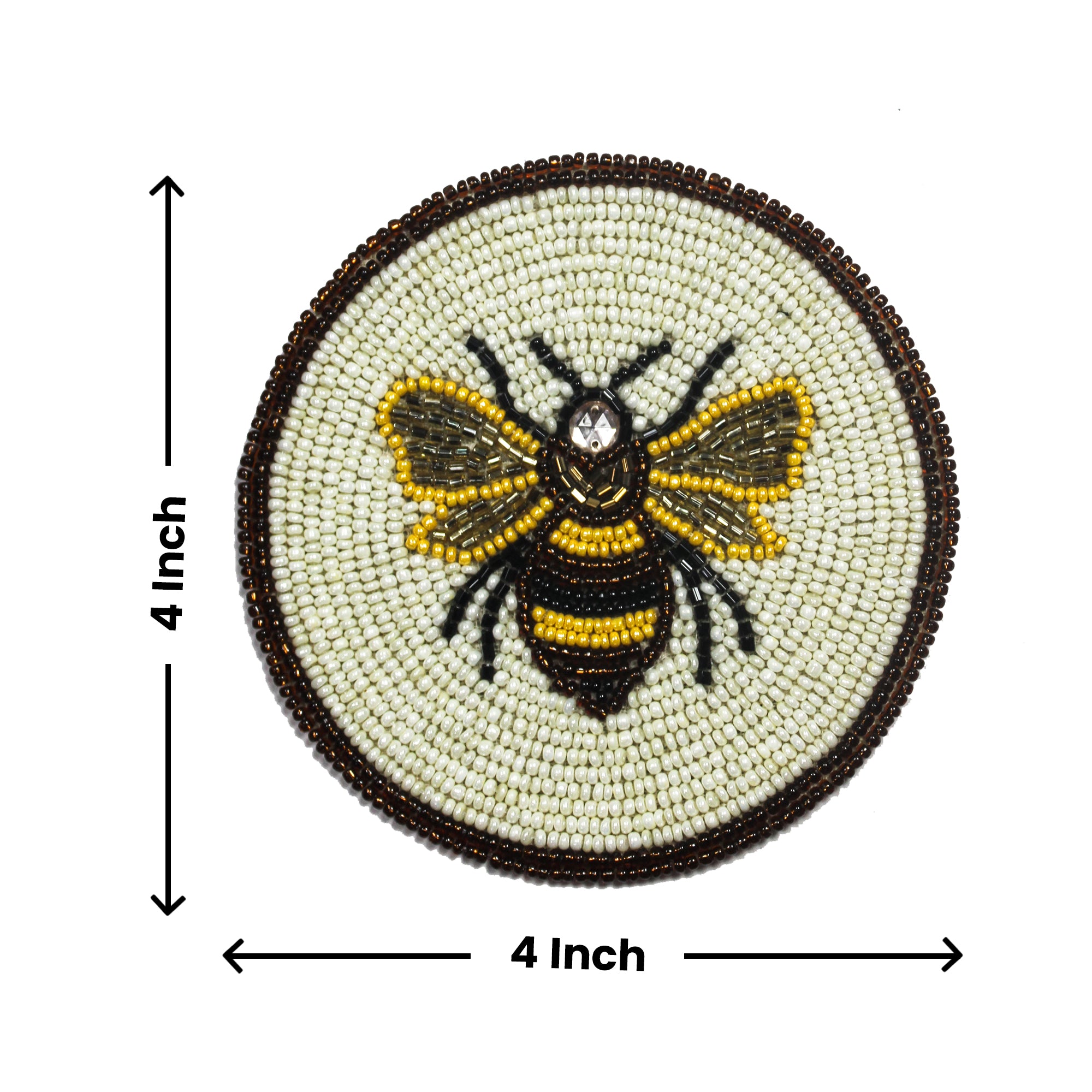 Beaded Embroidered Honey Bee Design Coaster Set of Four