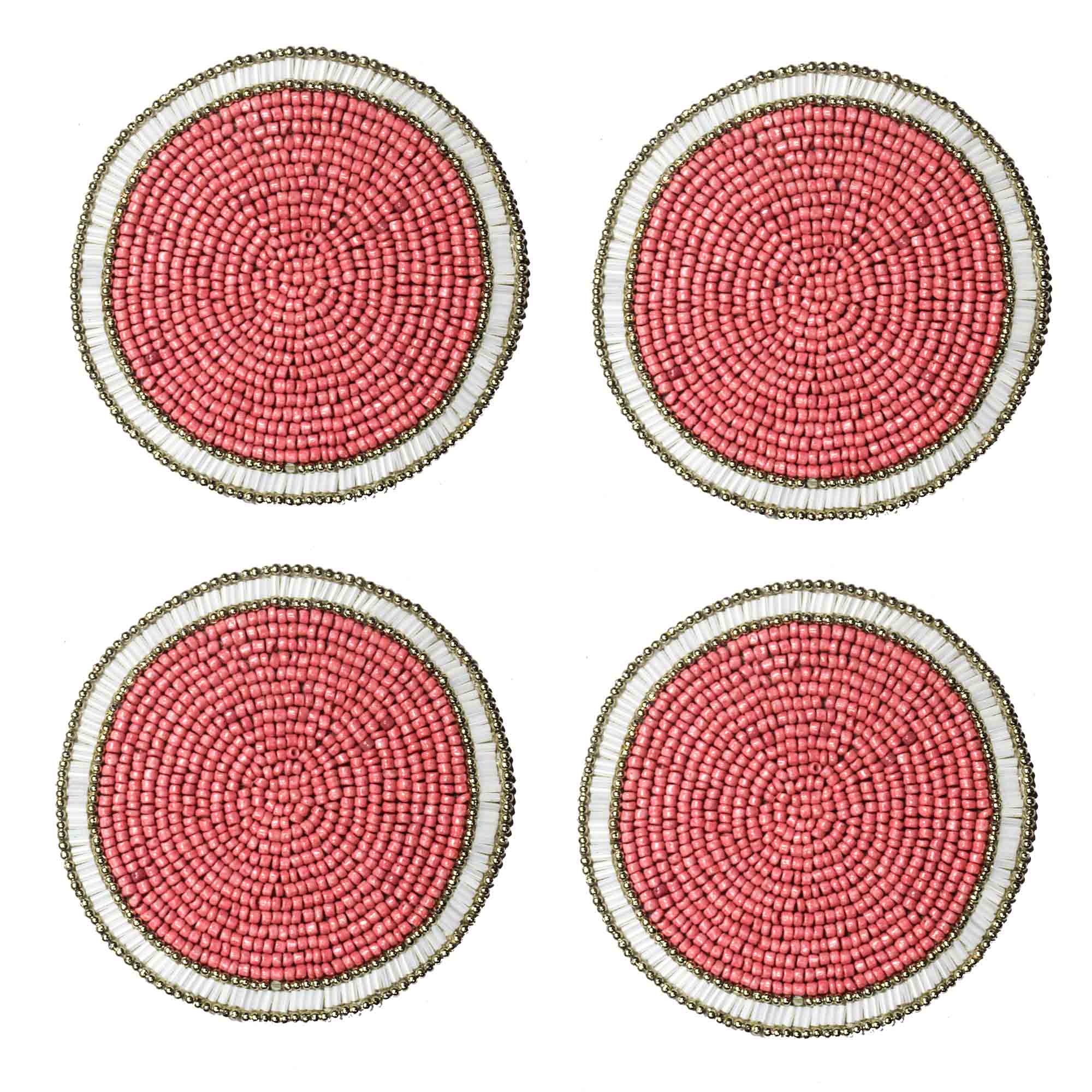 Beaded Embroidered Pink Ivory Coaster Set of Four