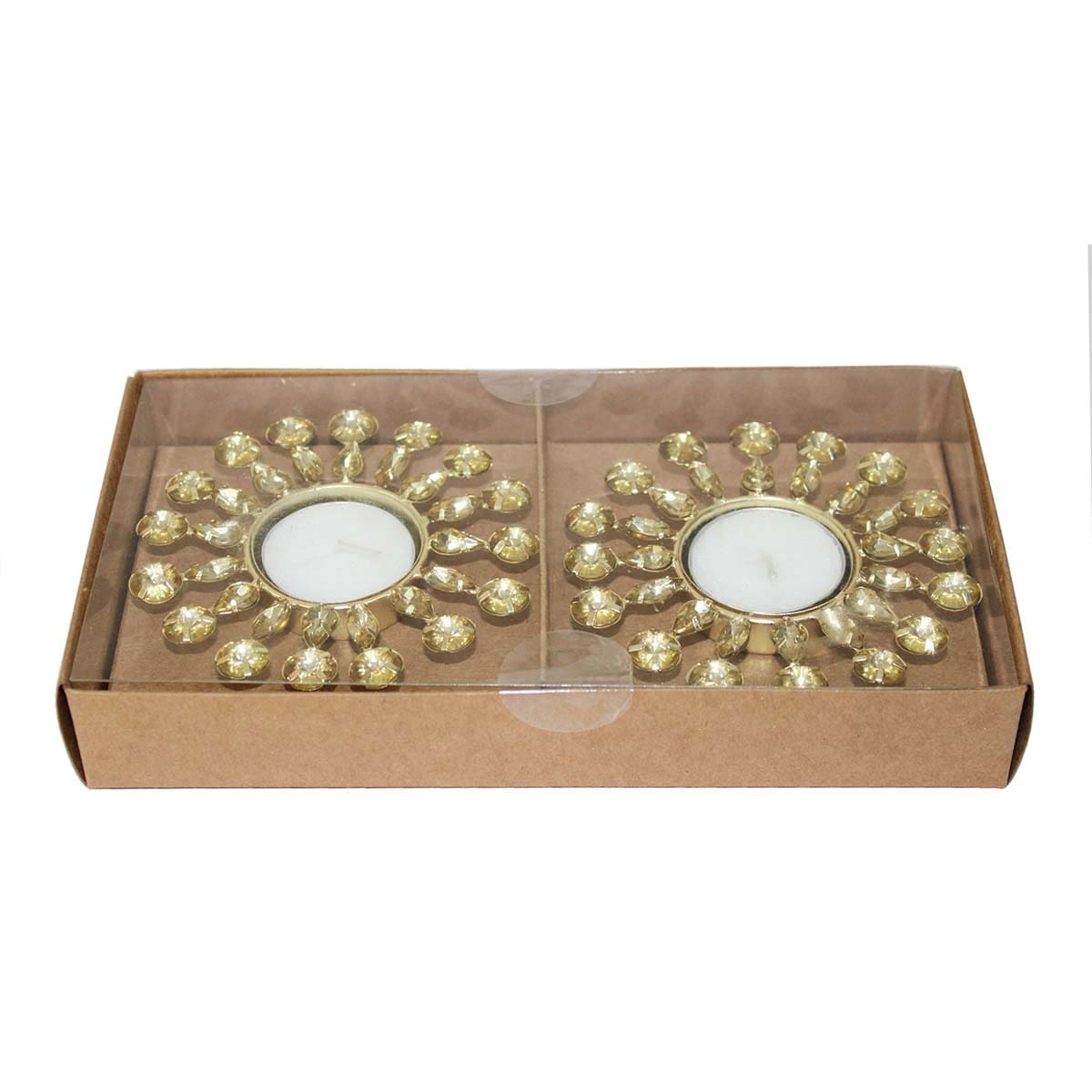 Unique Golden Jewelled T-Light Holder For Diwali Pooja & Decoration(Set of 2)