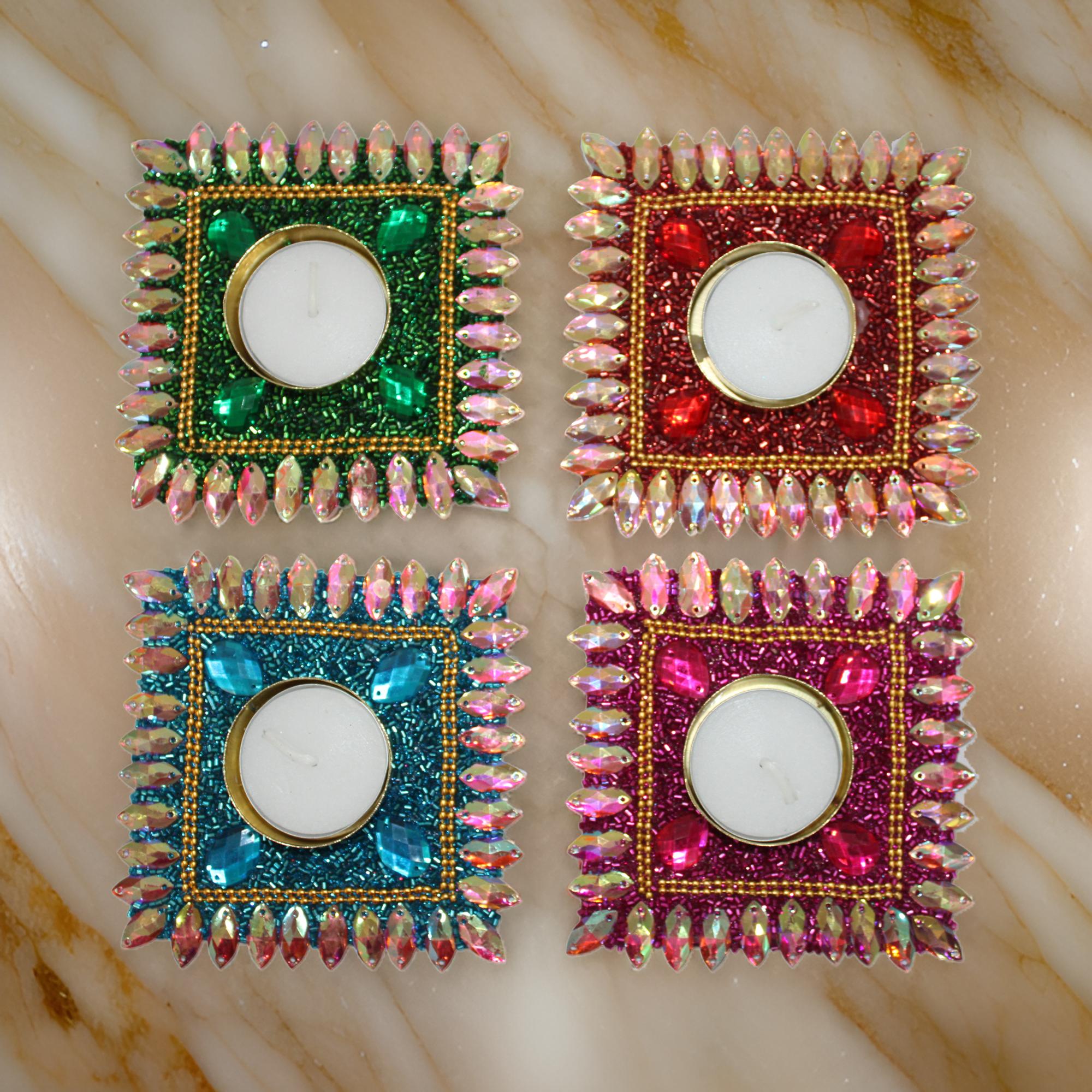 Unique Handcrafted Beaded T-Light Holder for Office & Mandir