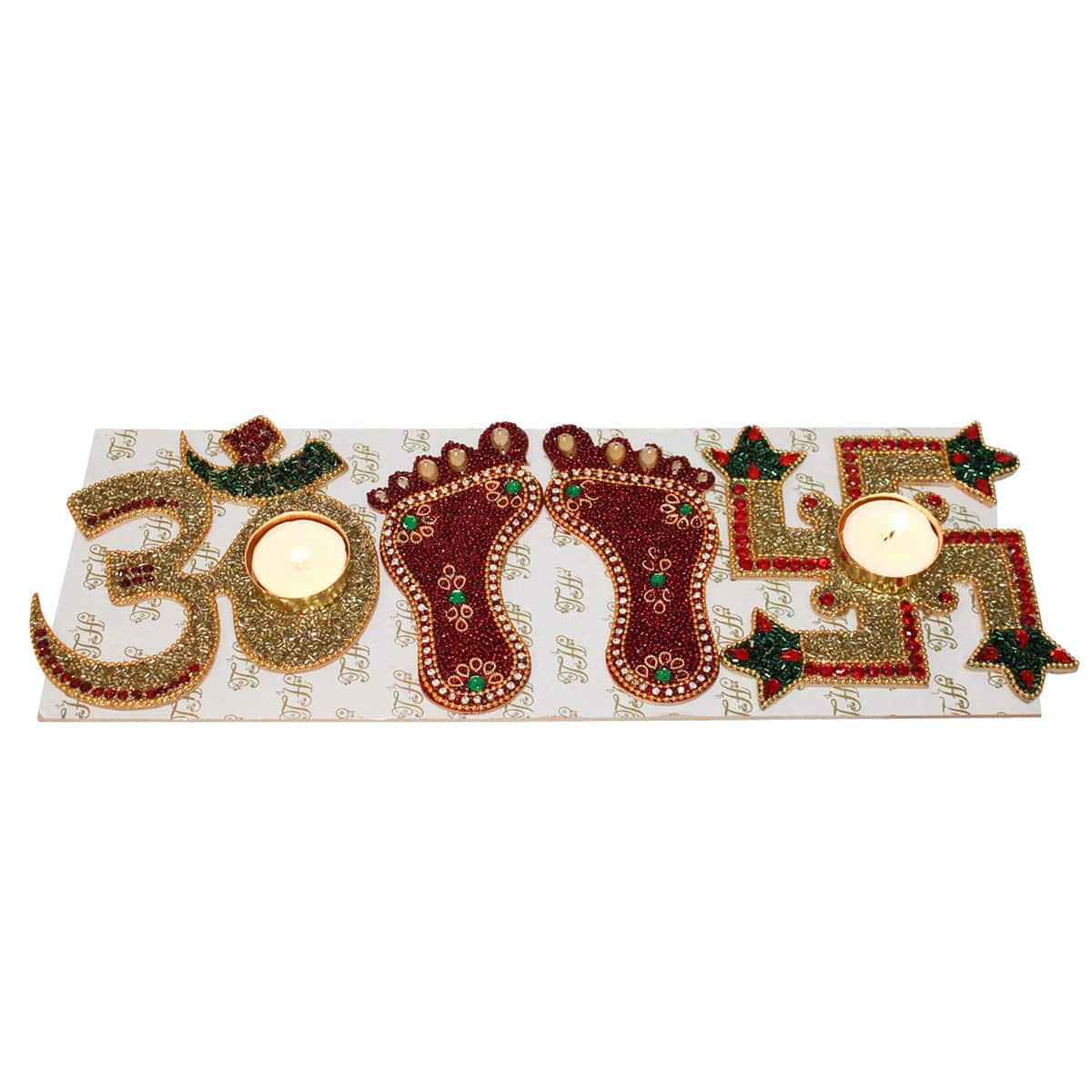 Laxmi Ji Charan Paduka with Om Swastik Diya