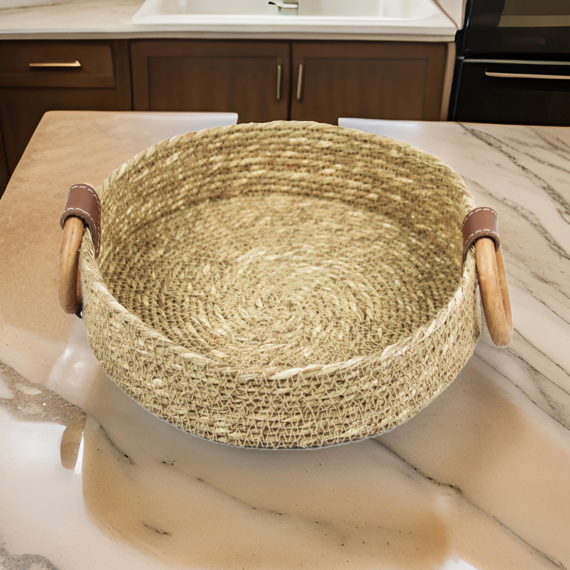 Multipurpose Sea Grass Basket With Wooden Handles