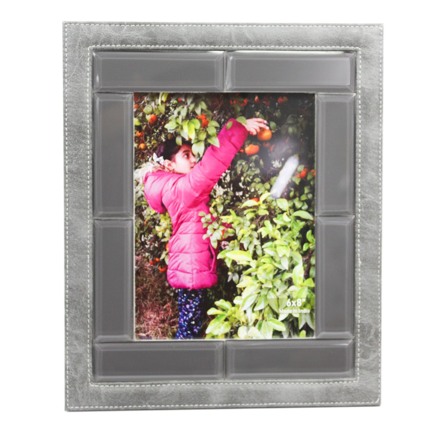 Grey Mirror / Leatherette Picture Frame (Picture Size: 6 x 8 Inches)