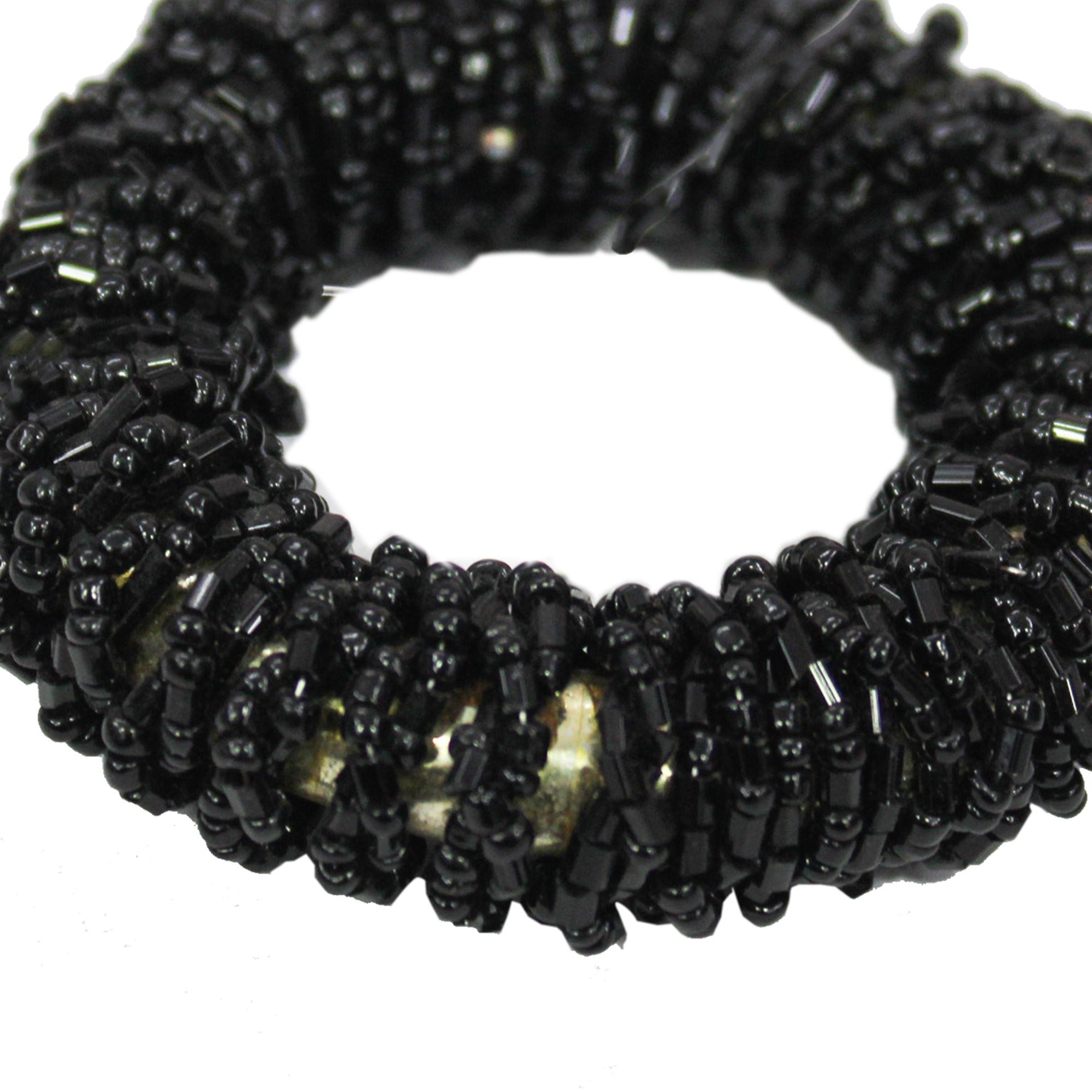 Black Glass Beaded Napkin Ring  Set of Four