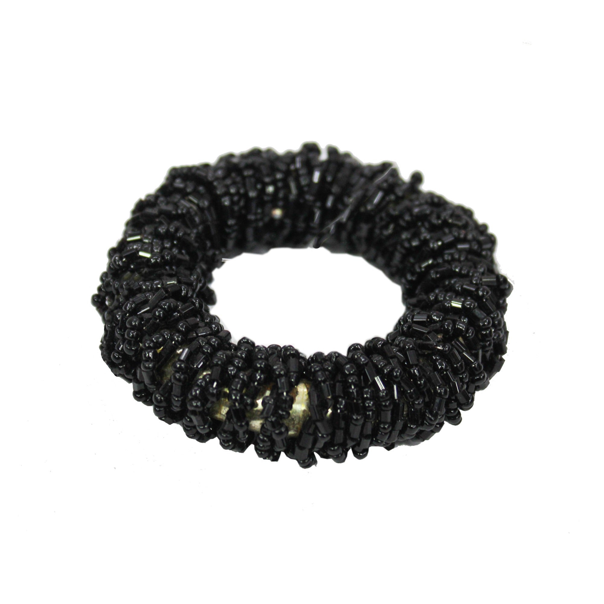 Black Glass Beaded Napkin Ring  Set of Four