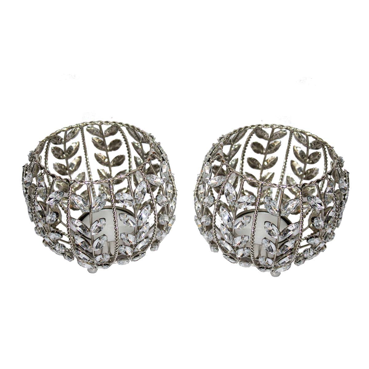 Unique Silver Jewelled T-Lite Holder for Diwali Pooja & Decoration (Set of 2)